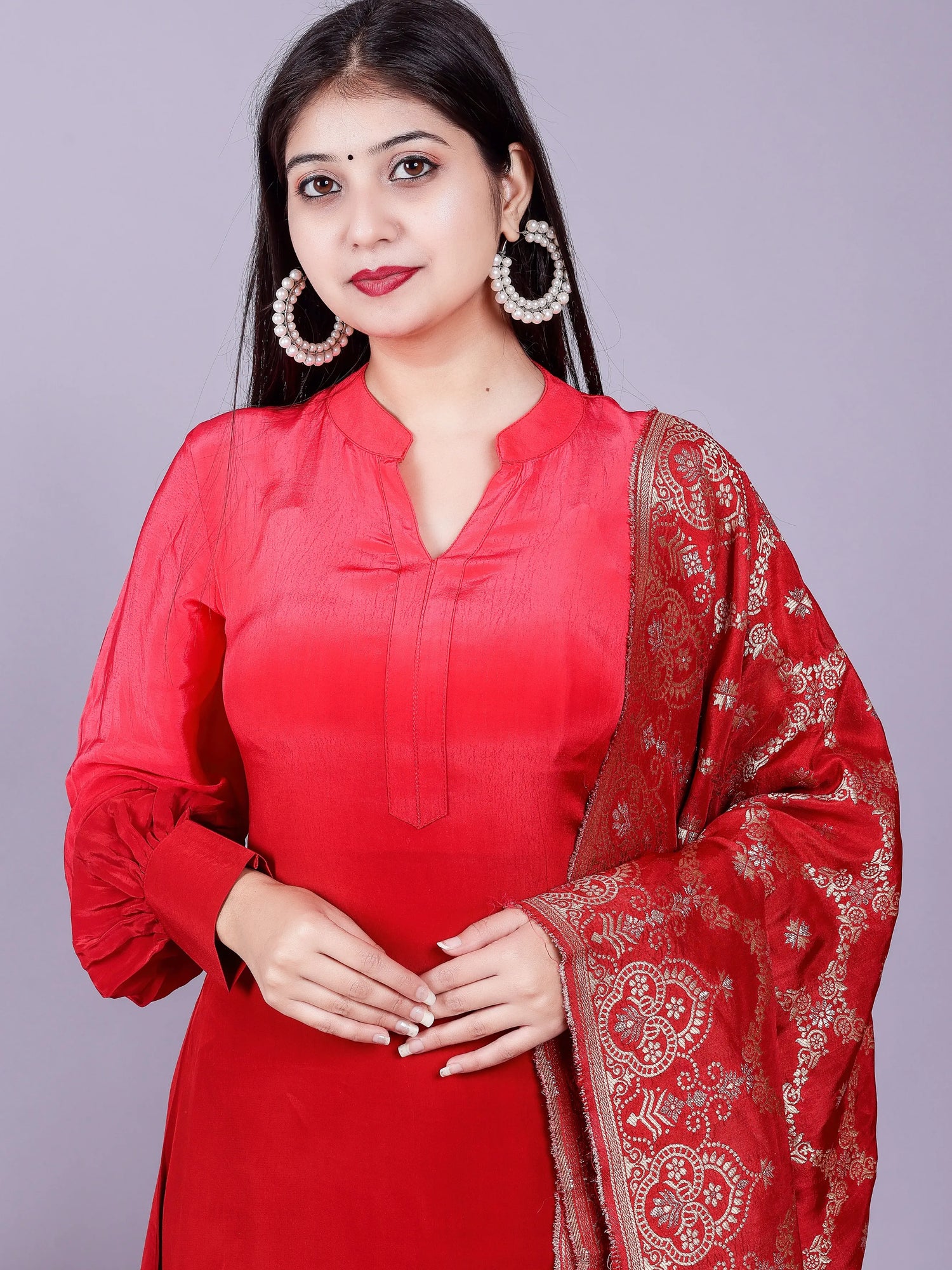 Ombre Maroon Pink Kurta-Pant with Brocade Dupatta