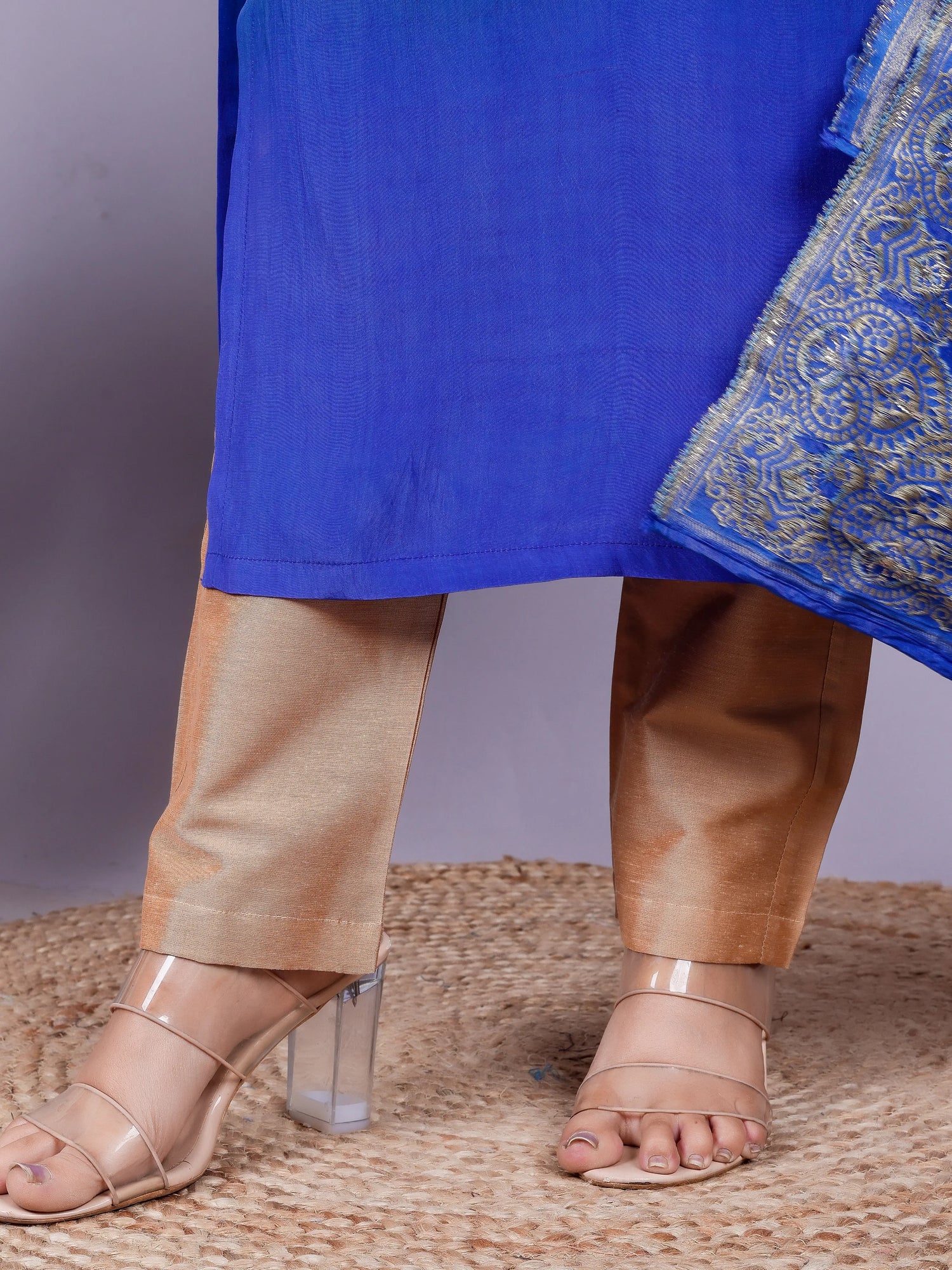 Ombre Bottle green Kurta Pant Brocade Dupatta