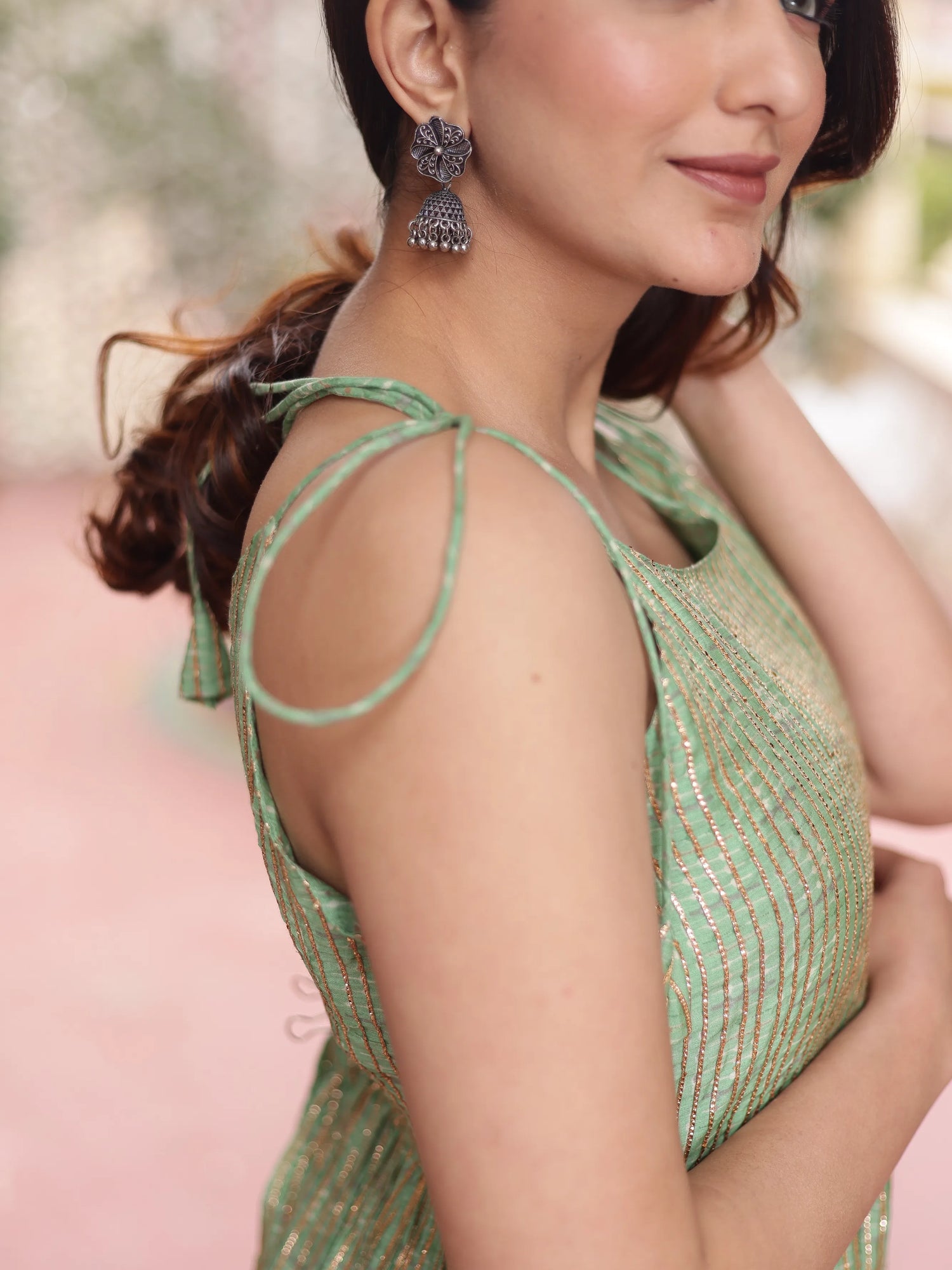 Pista Green Spaghetti full length dress