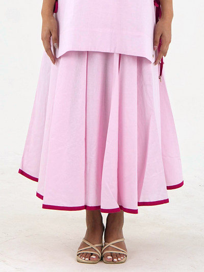 Flared Midi Skirt - Pastel Pink Linen