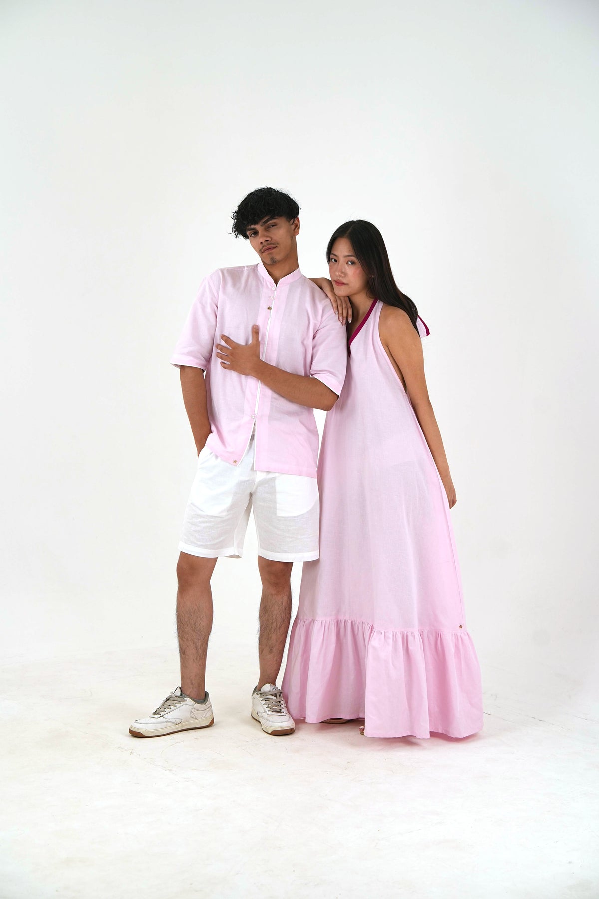 Sleeveless Halter Dress - Pastel Pink Linen