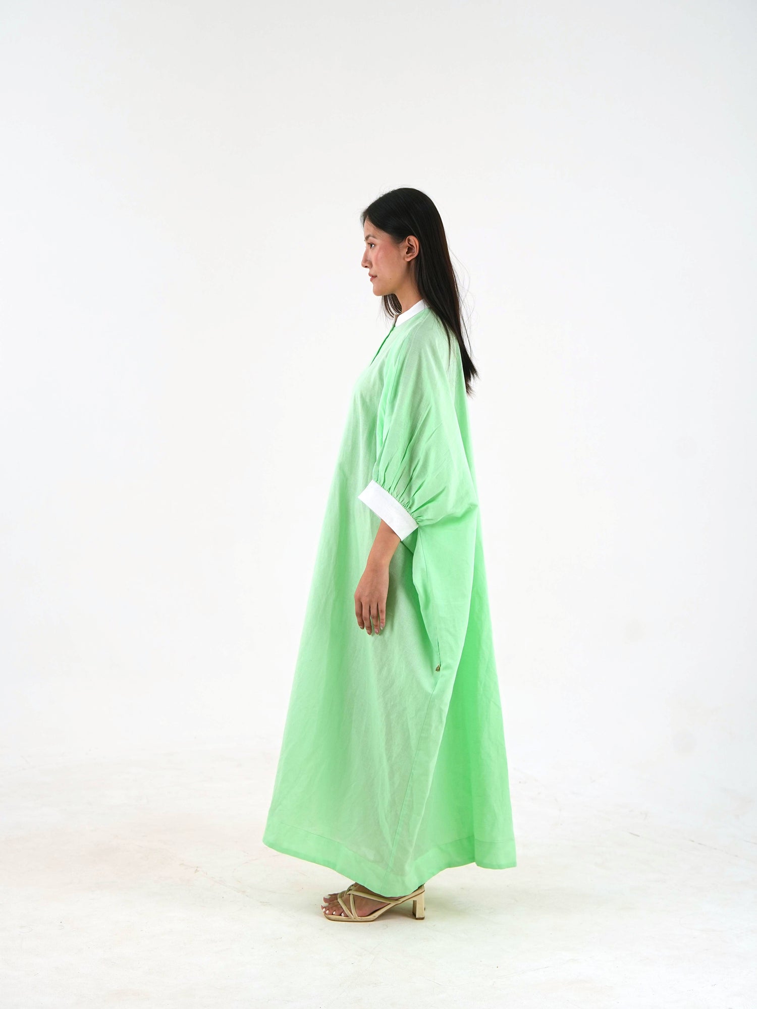 Cuff Sleeve Kaftan Dress - Mint Green Linen
