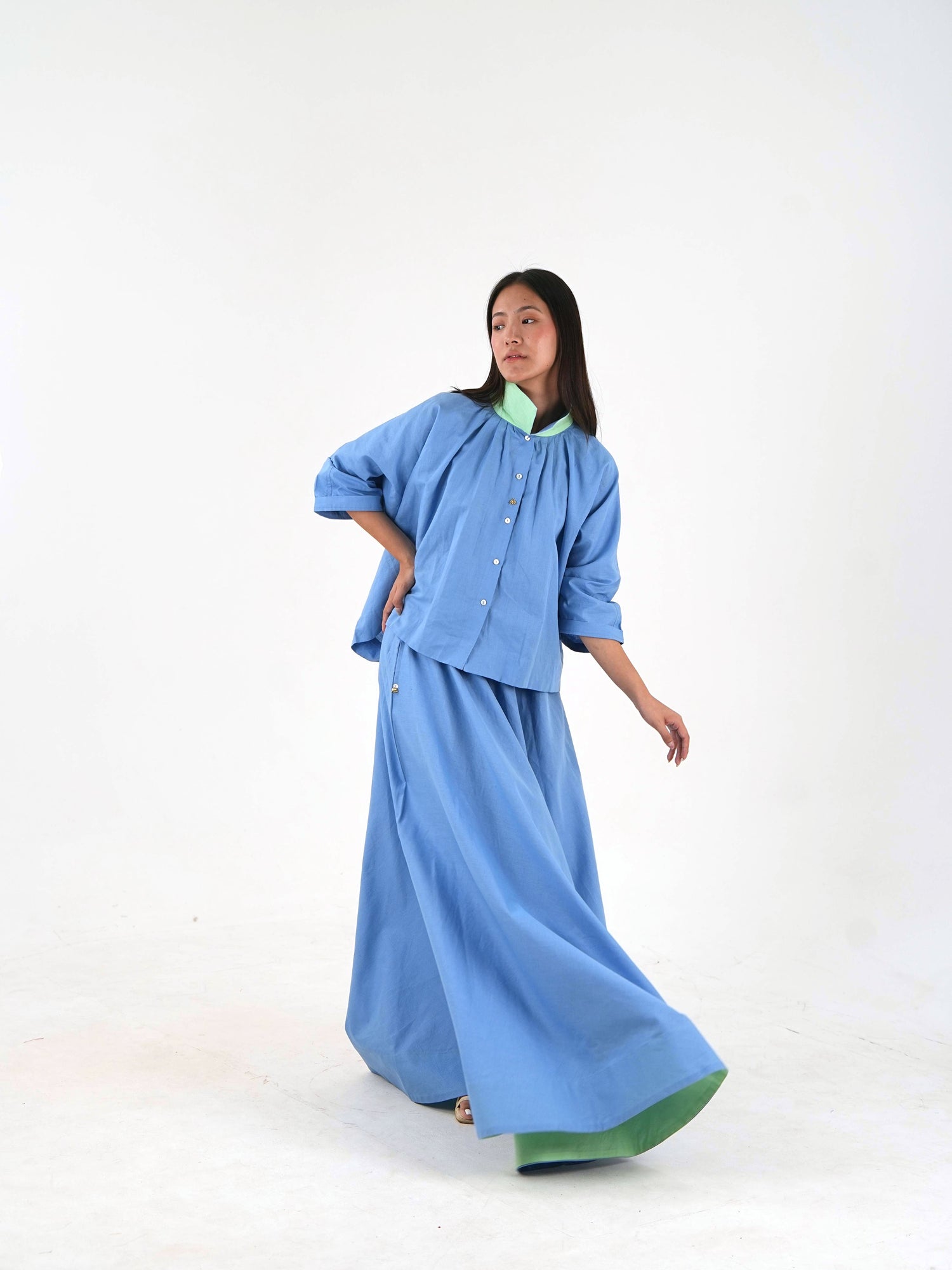 Circular Maxi Skirt - Pastel Blue Linen
