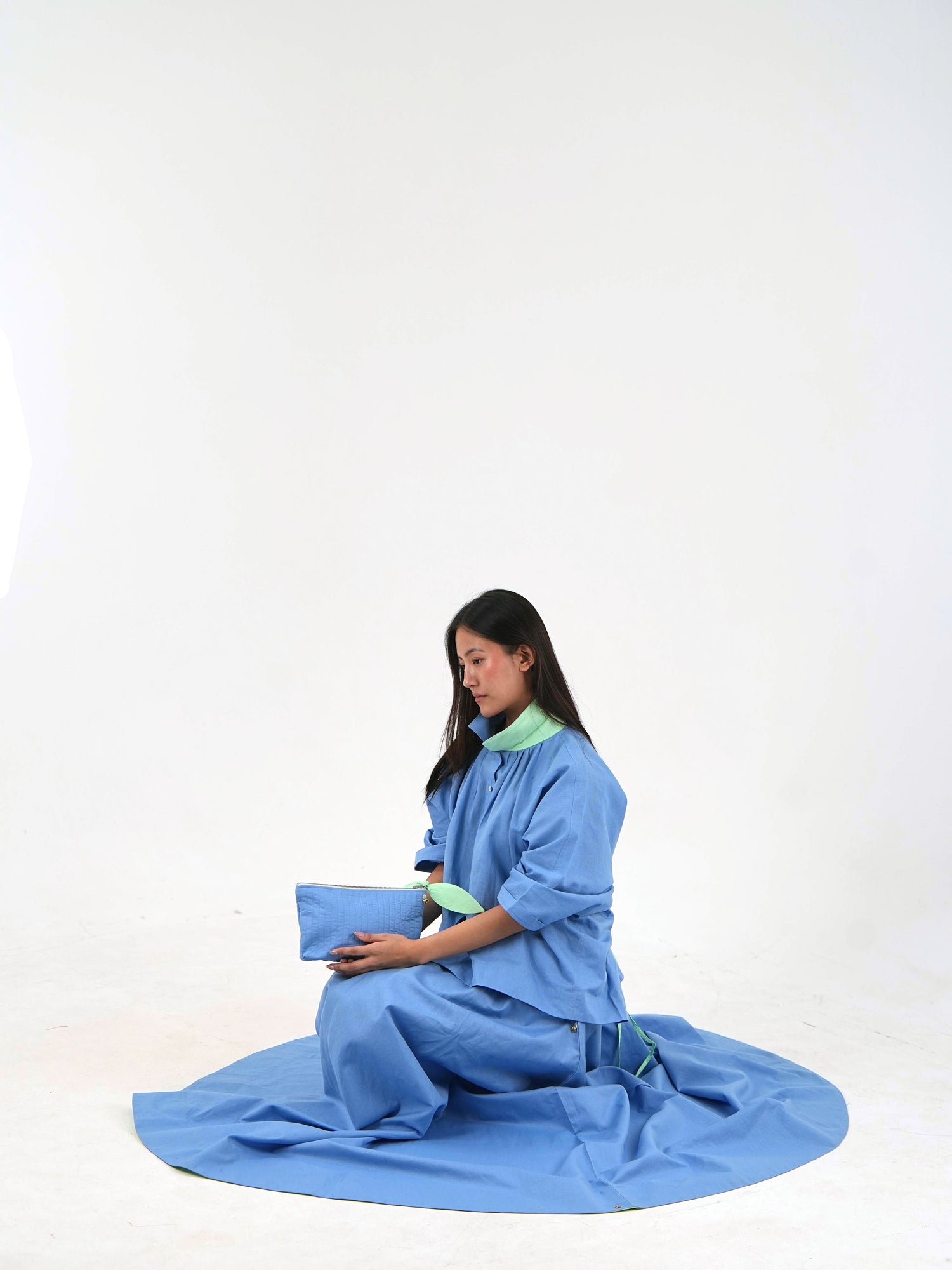Circular Maxi Skirt - Pastel Blue Linen