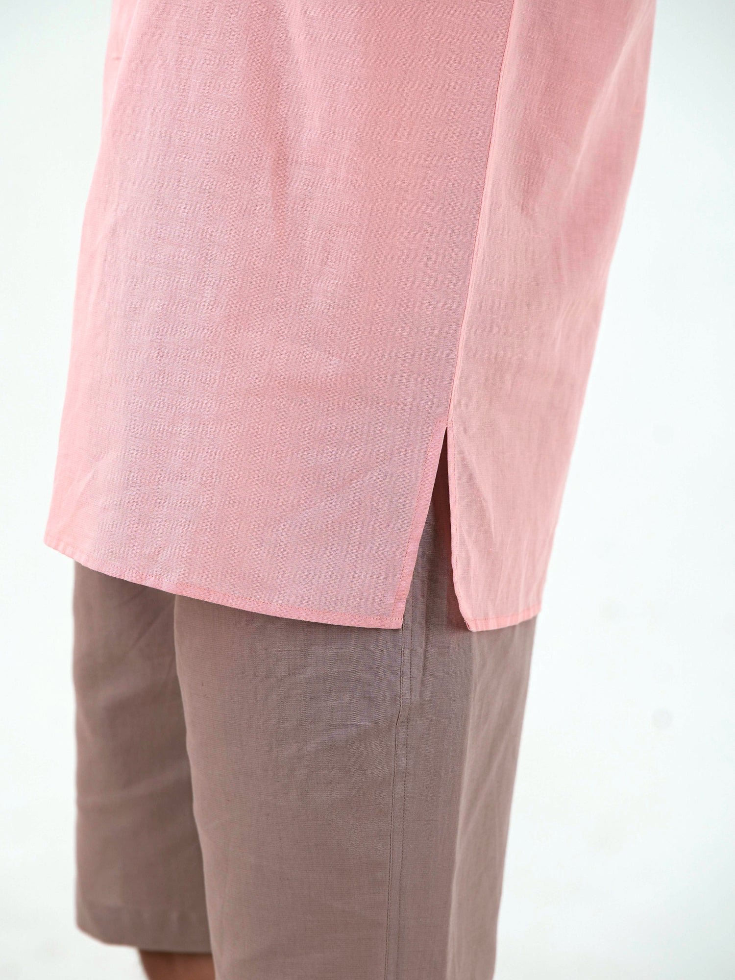 Half Sleeve Casual Kurta Short Set - Peach Pink