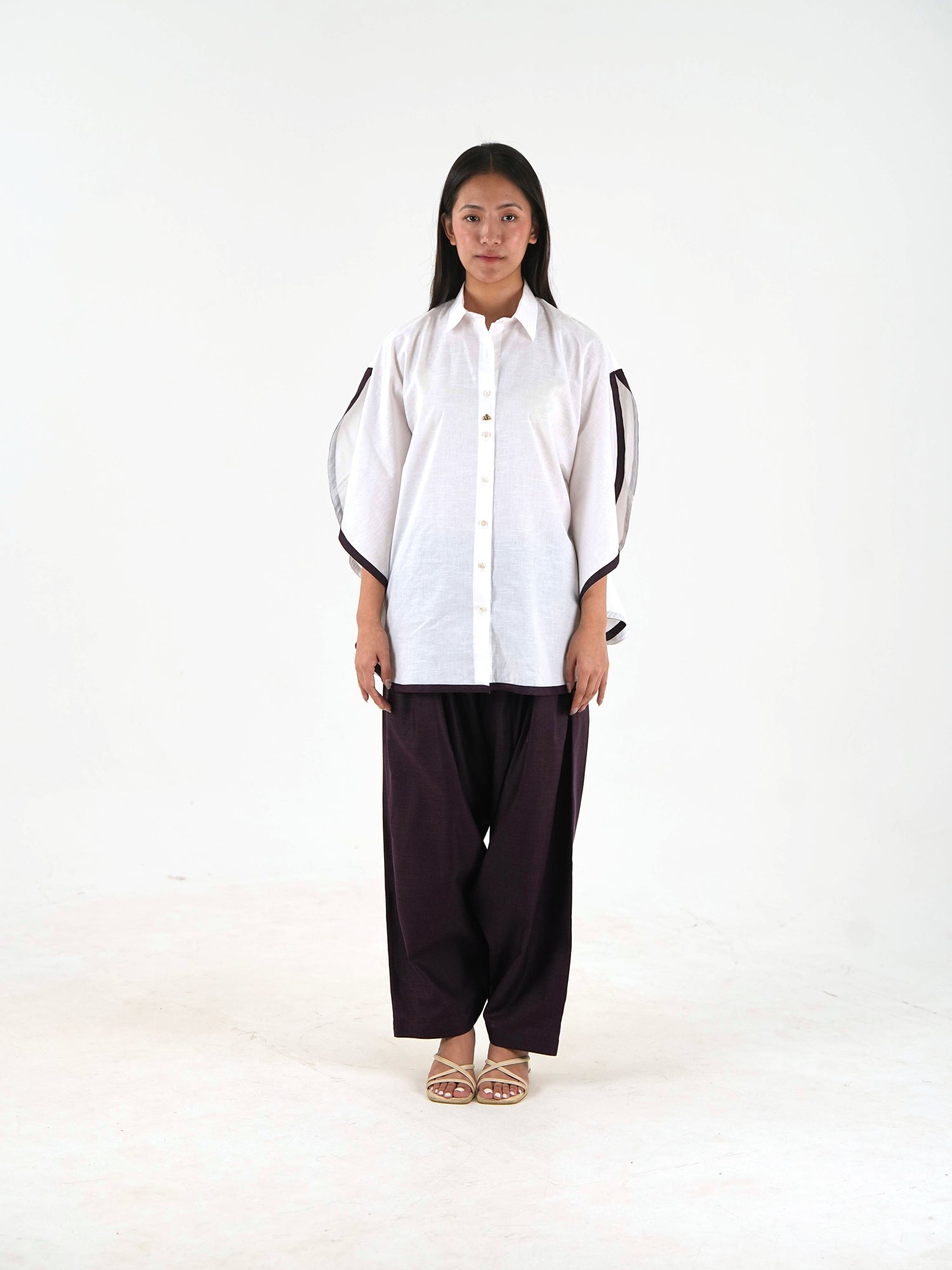 Shirt Salwar Set - White Linen Cotton