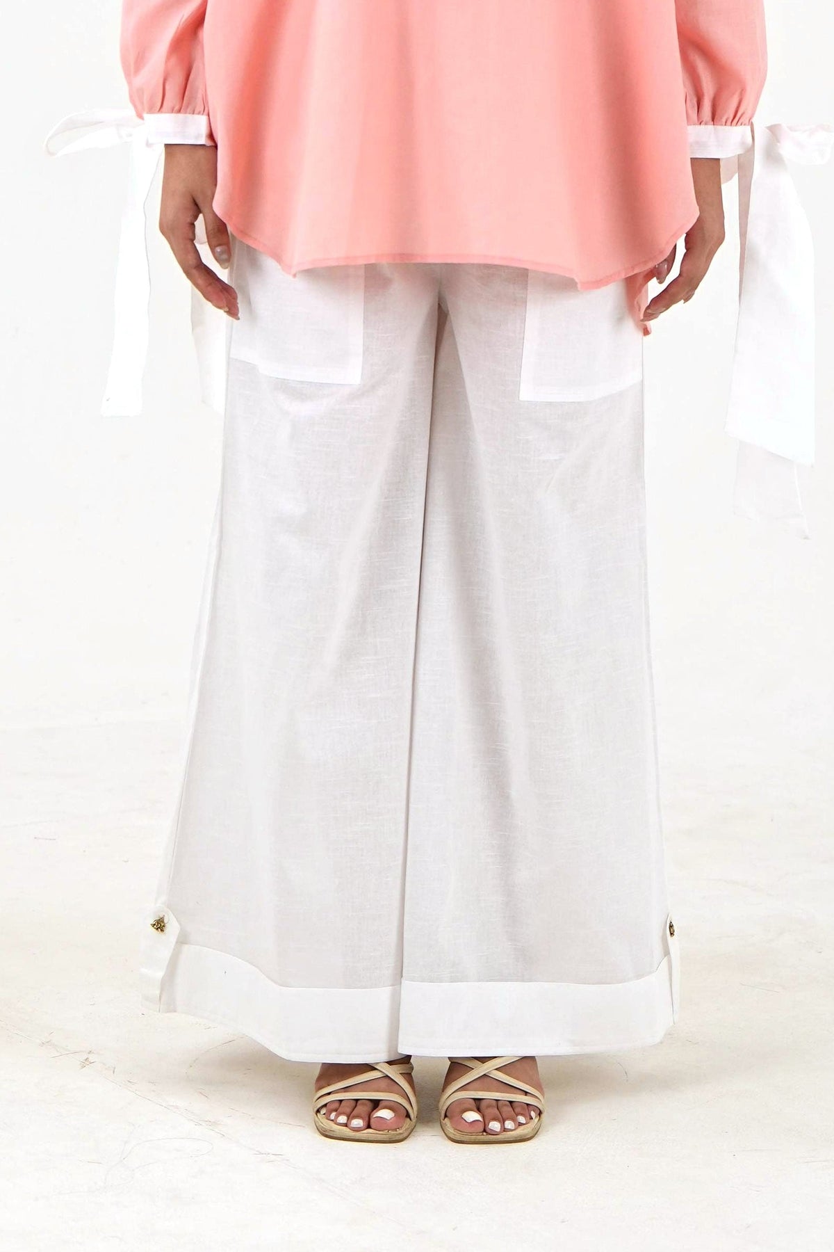 Patch Pocket Linen Pant - White Wide Leg