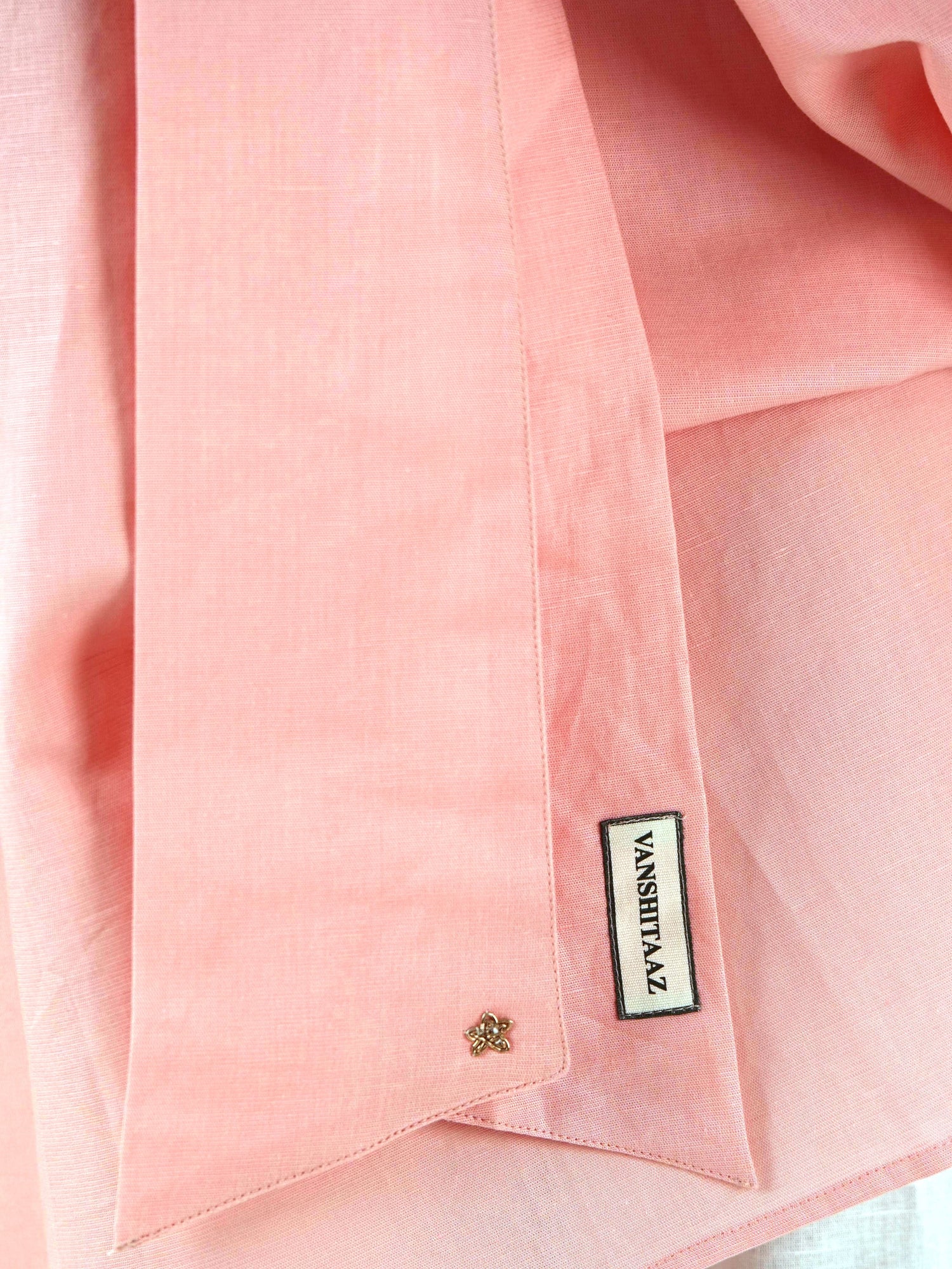 High Neck Oversized Top - Pastel Peach Linen Cotton
