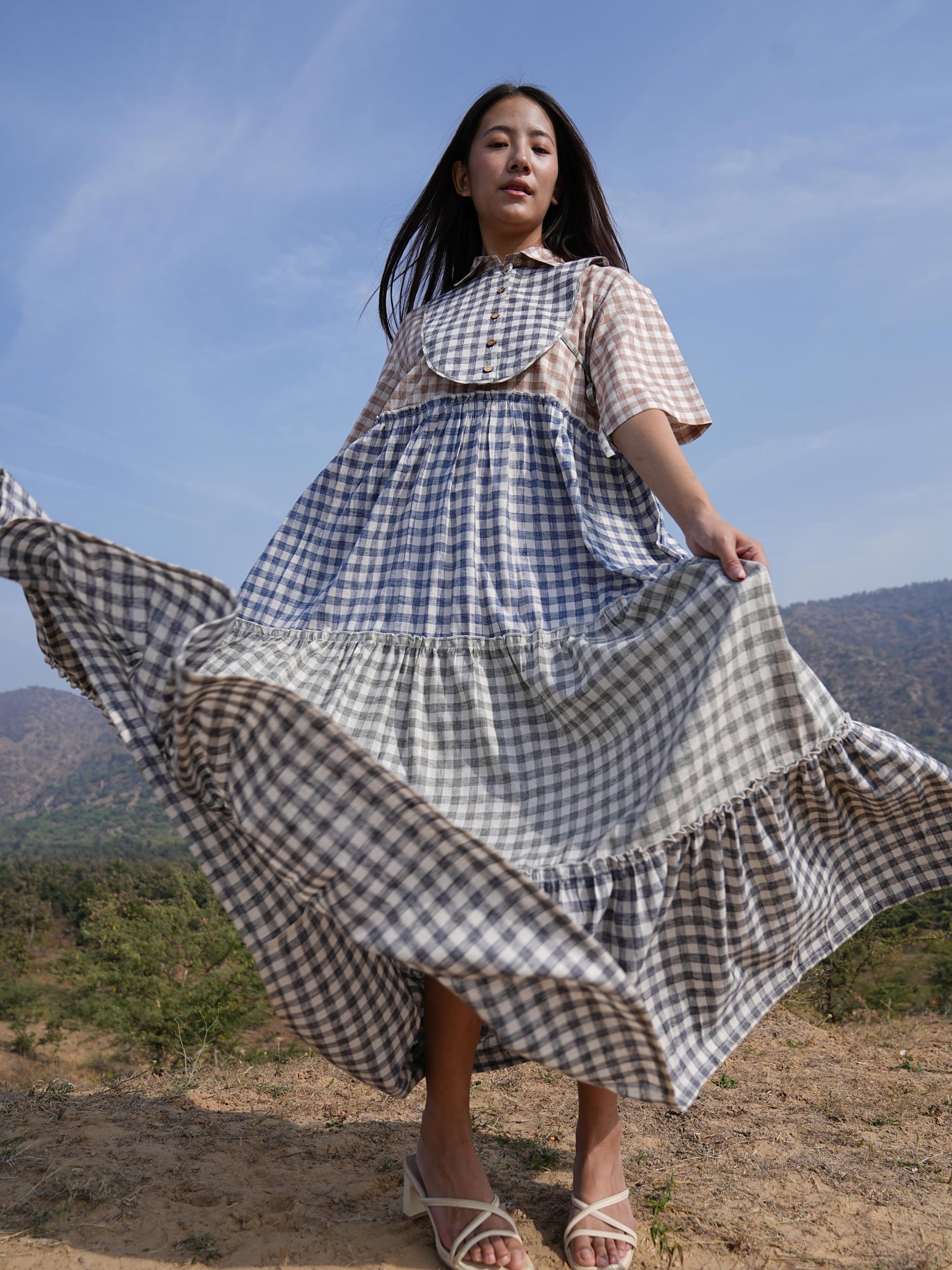 Sutra 4-Check Maxi Dress