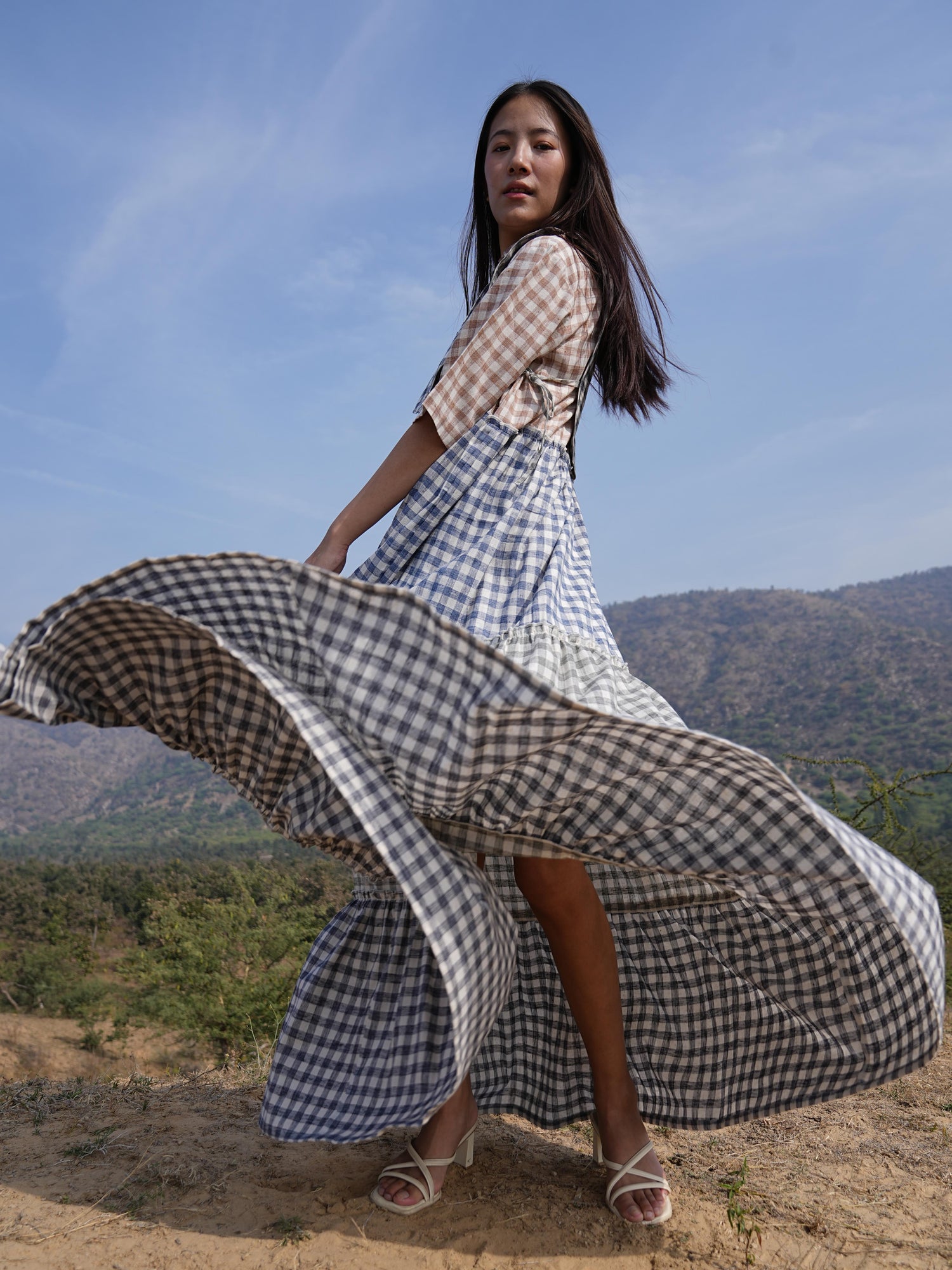 Sutra 4-Check Maxi Dress