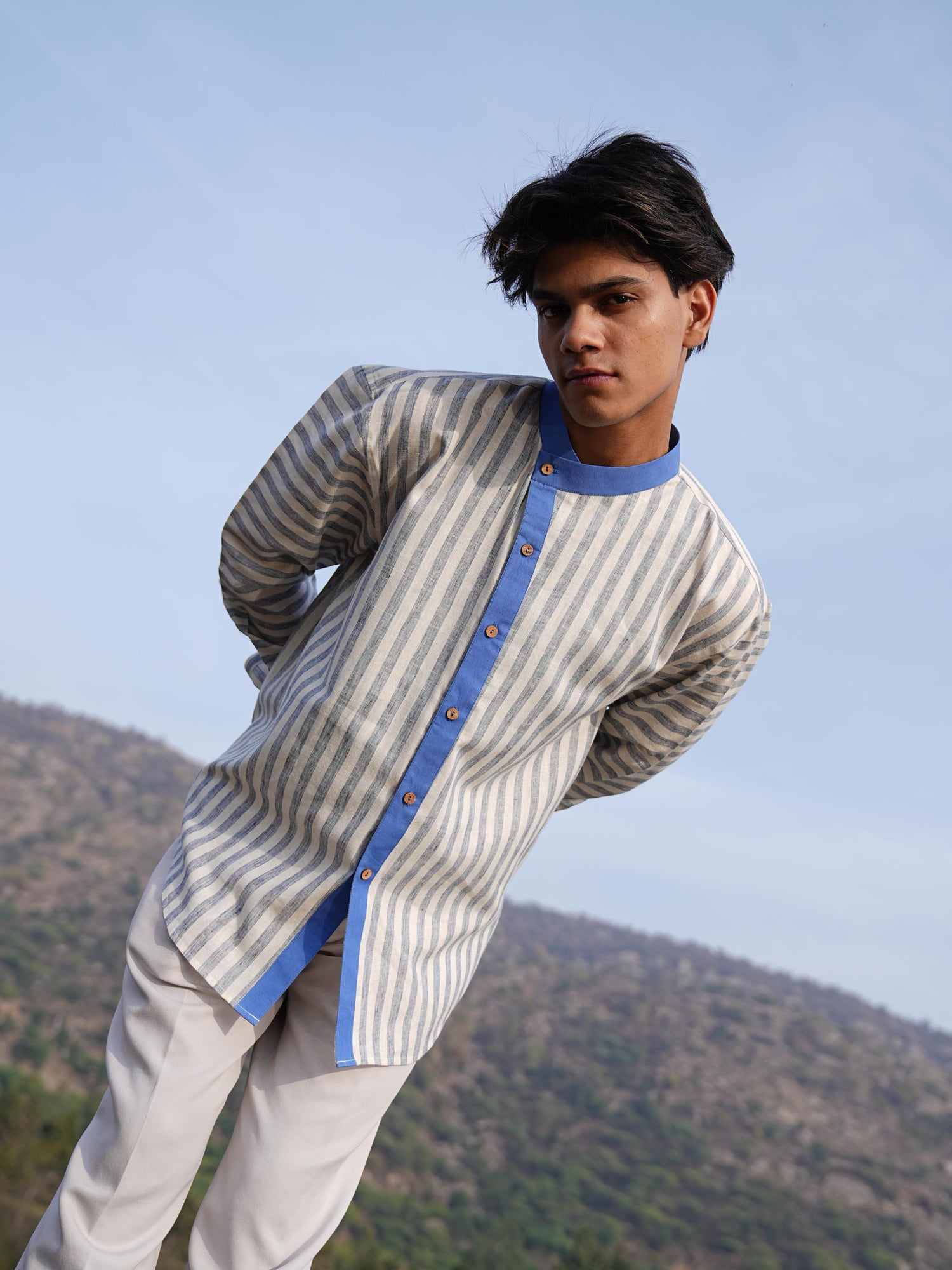 Stripe Co-ord with bow & Asymmetric Shirt Duo