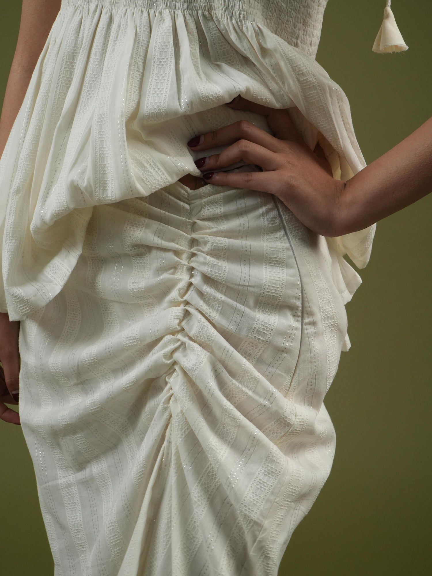 Vanshitaaz Ivory Breeze Smocked Top & Drape Skirt Set