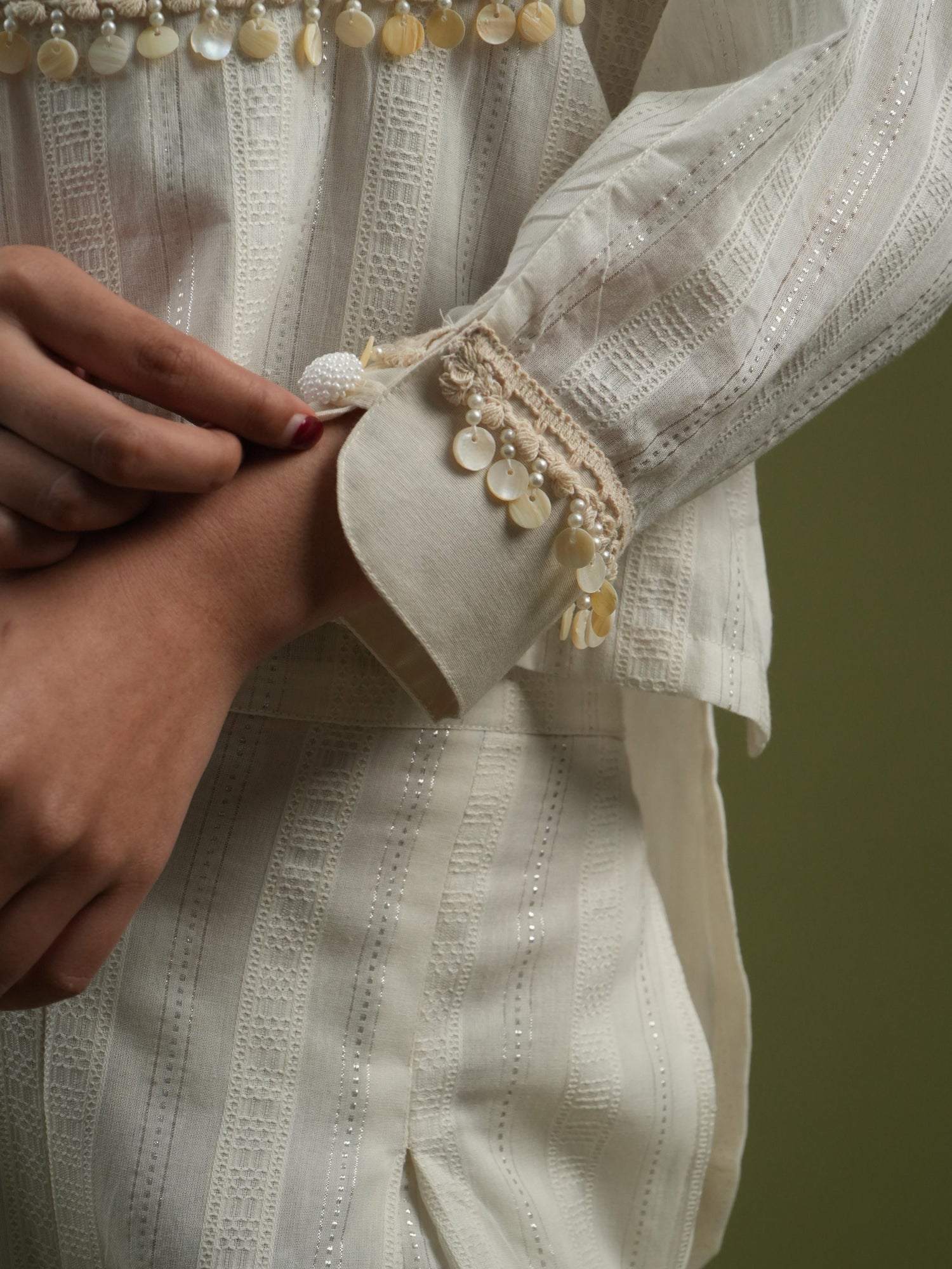 Vanshitaaz Ivory Grace Embroidered Shirt & Pleated Pants Set