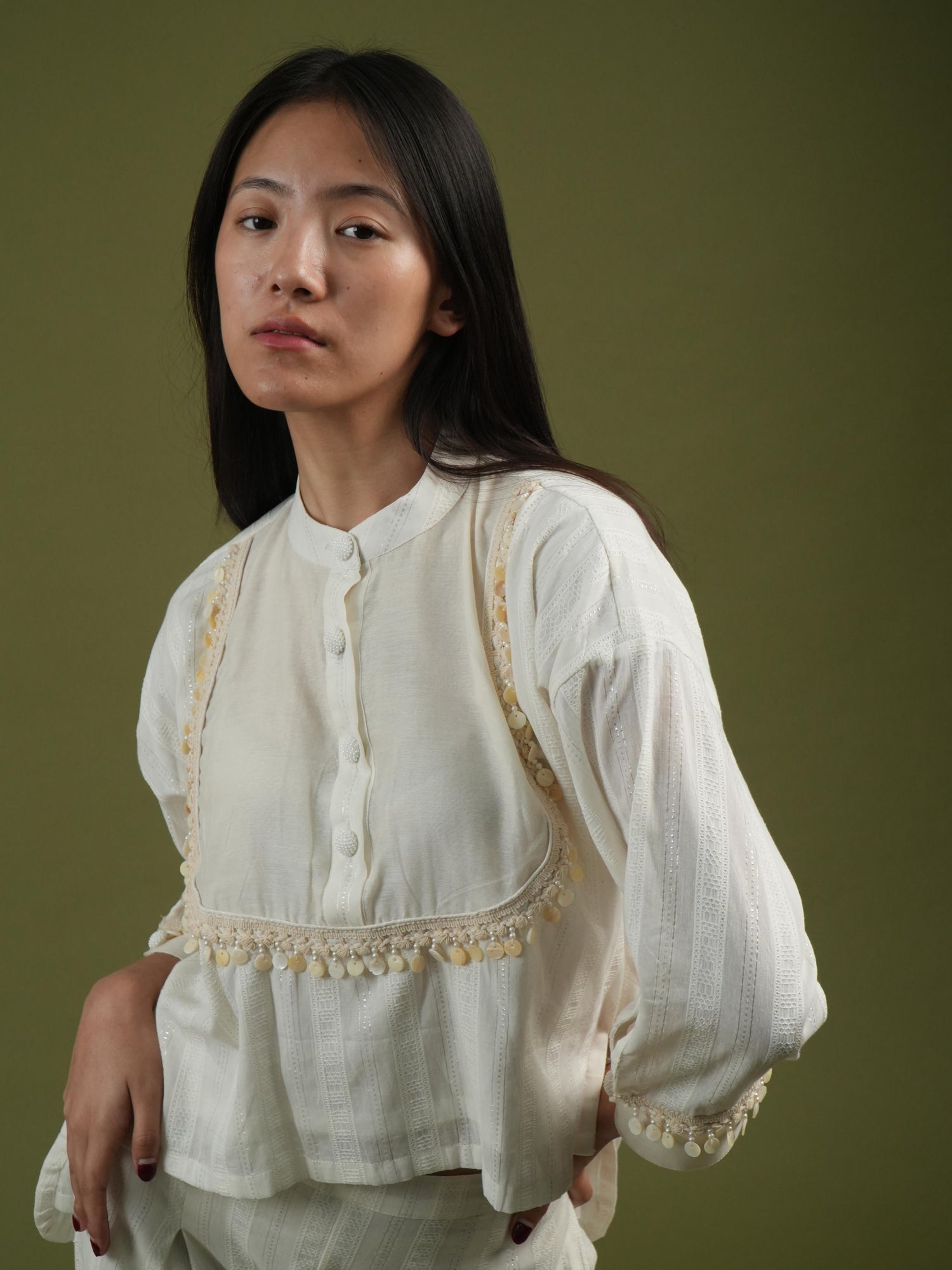 Vanshitaaz Ivory Grace Embroidered Shirt & Pleated Pants Set