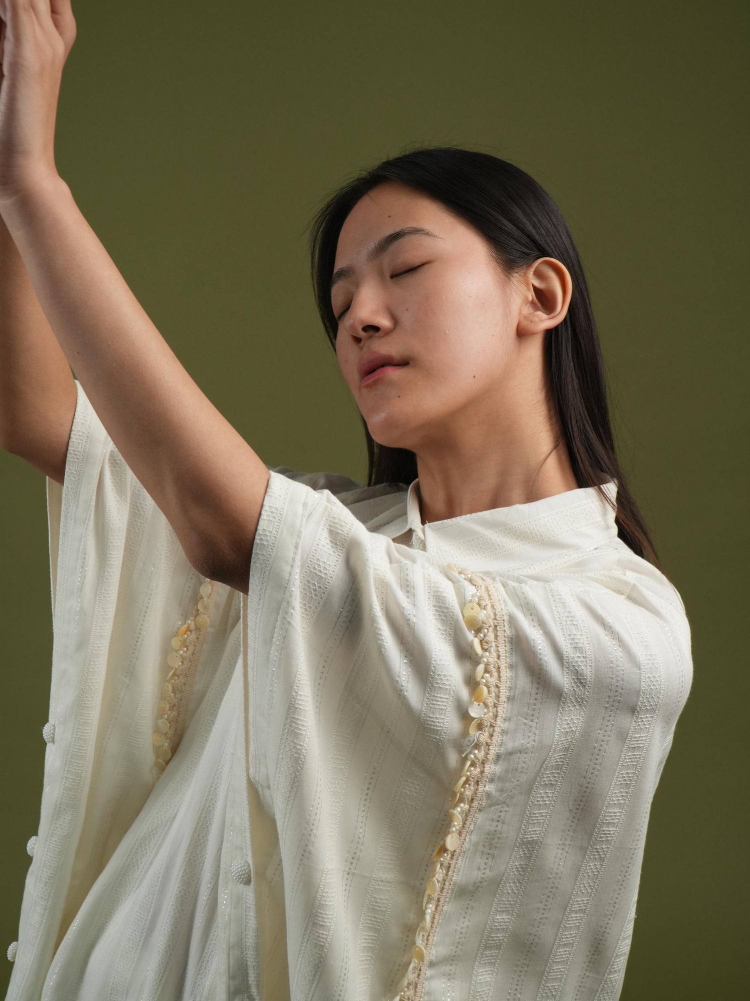 Vanshitaaz Flowing Ivory Cape Shirt & Wide-Leg Pants Set