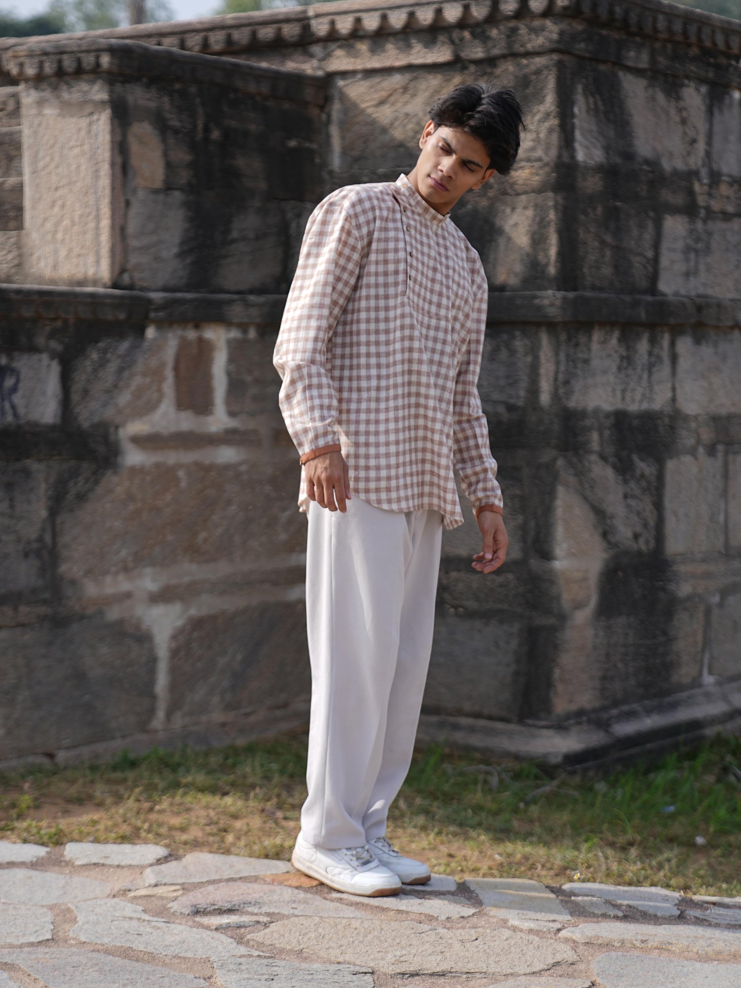 Rust Stripe Coord & Check Kurta Duo