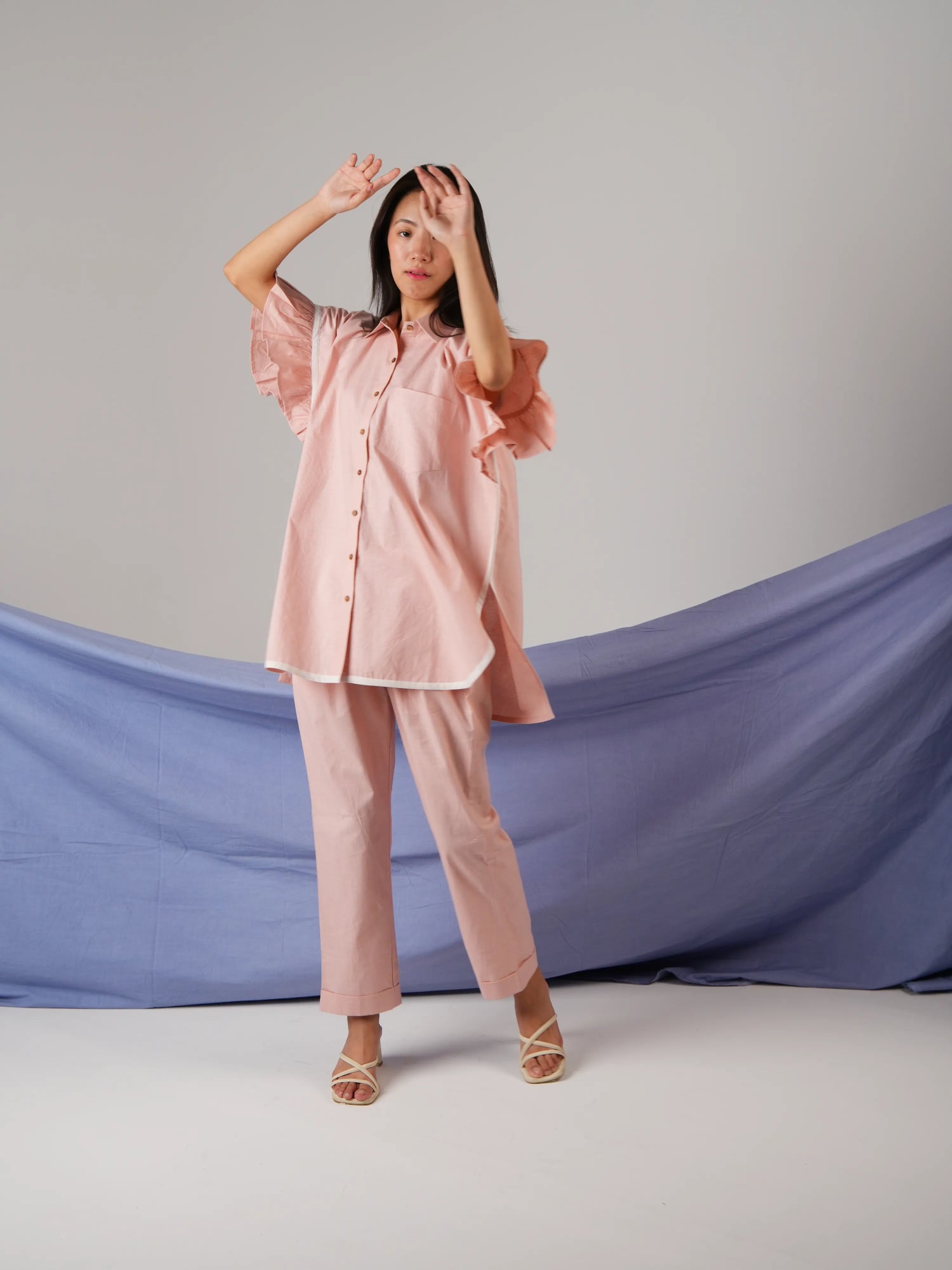 Vanshitaaz Icy Pink Anti-fit Cotton Co-ord set with White Stripes Detailing