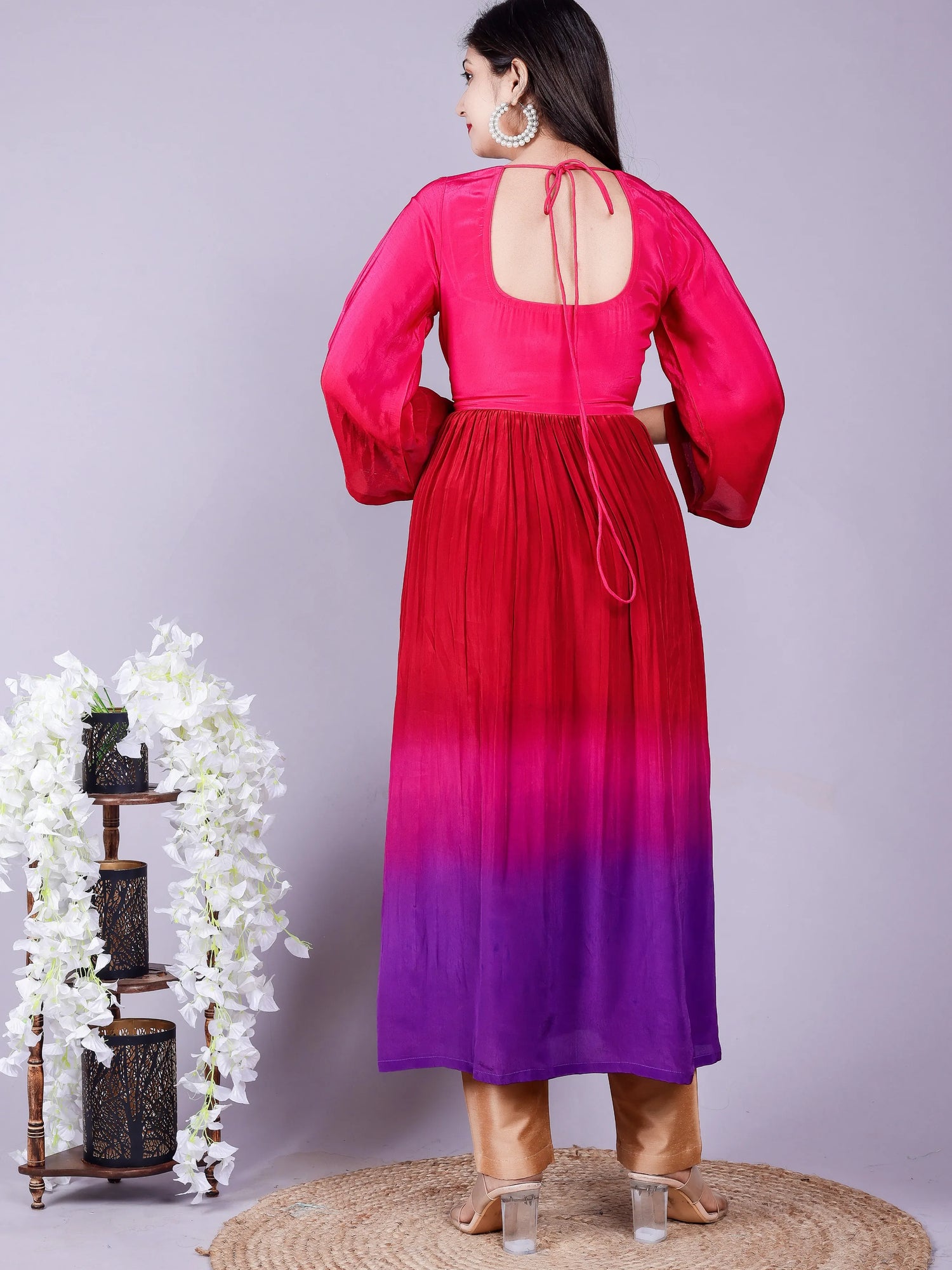 Ombre Pink Purple Kurta pant Dupatta