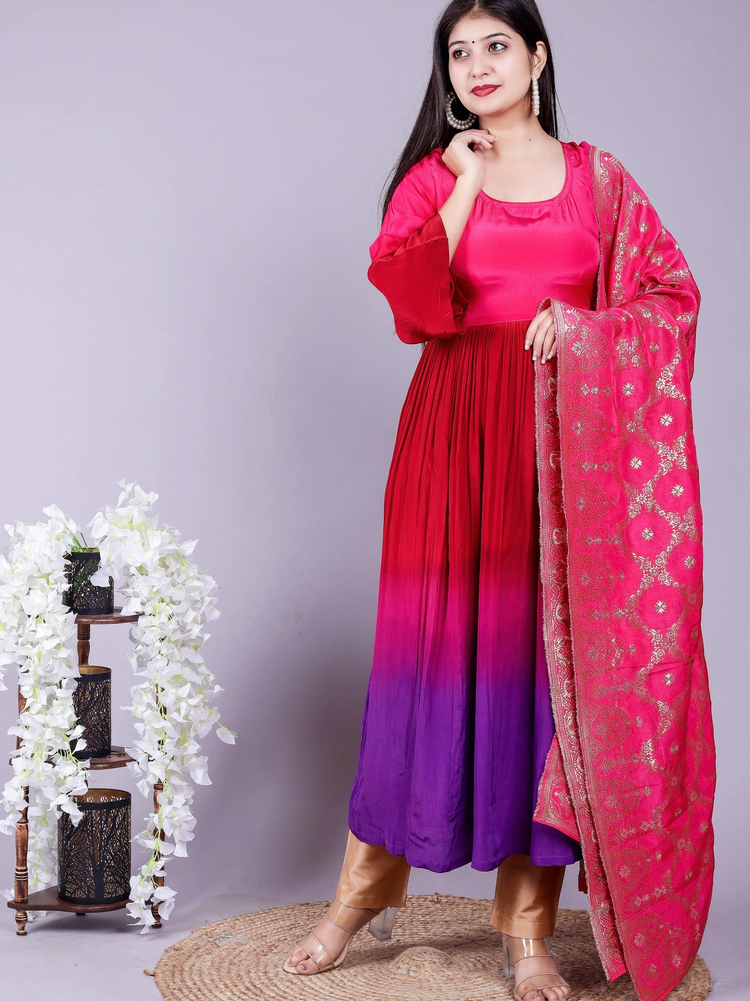 Ombre Pink Purple Kurta pant Dupatta