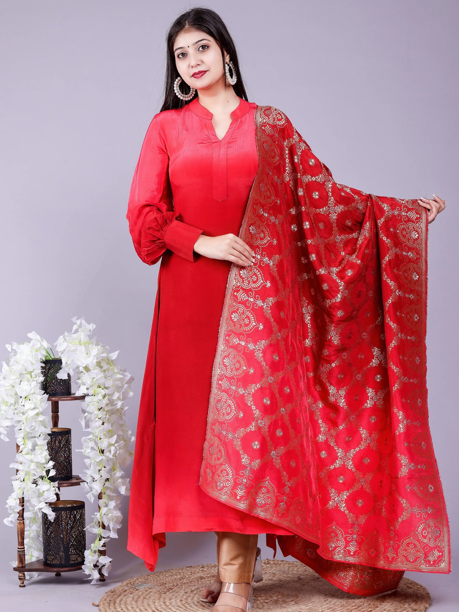 Ombre Maroon Pink Kurta-Pant with Brocade Dupatta