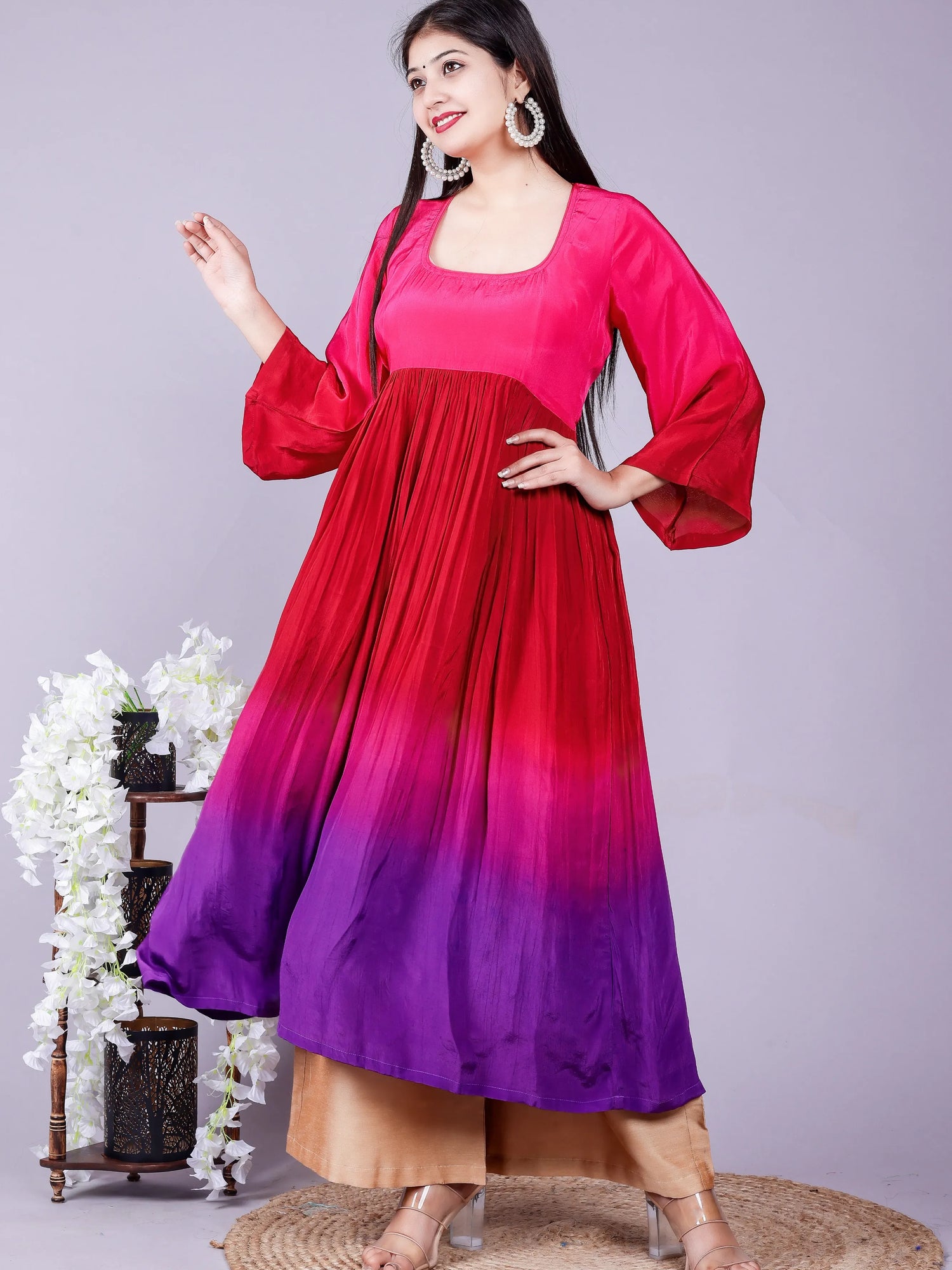 Ombre Pink Purple Kurta pant Dupatta