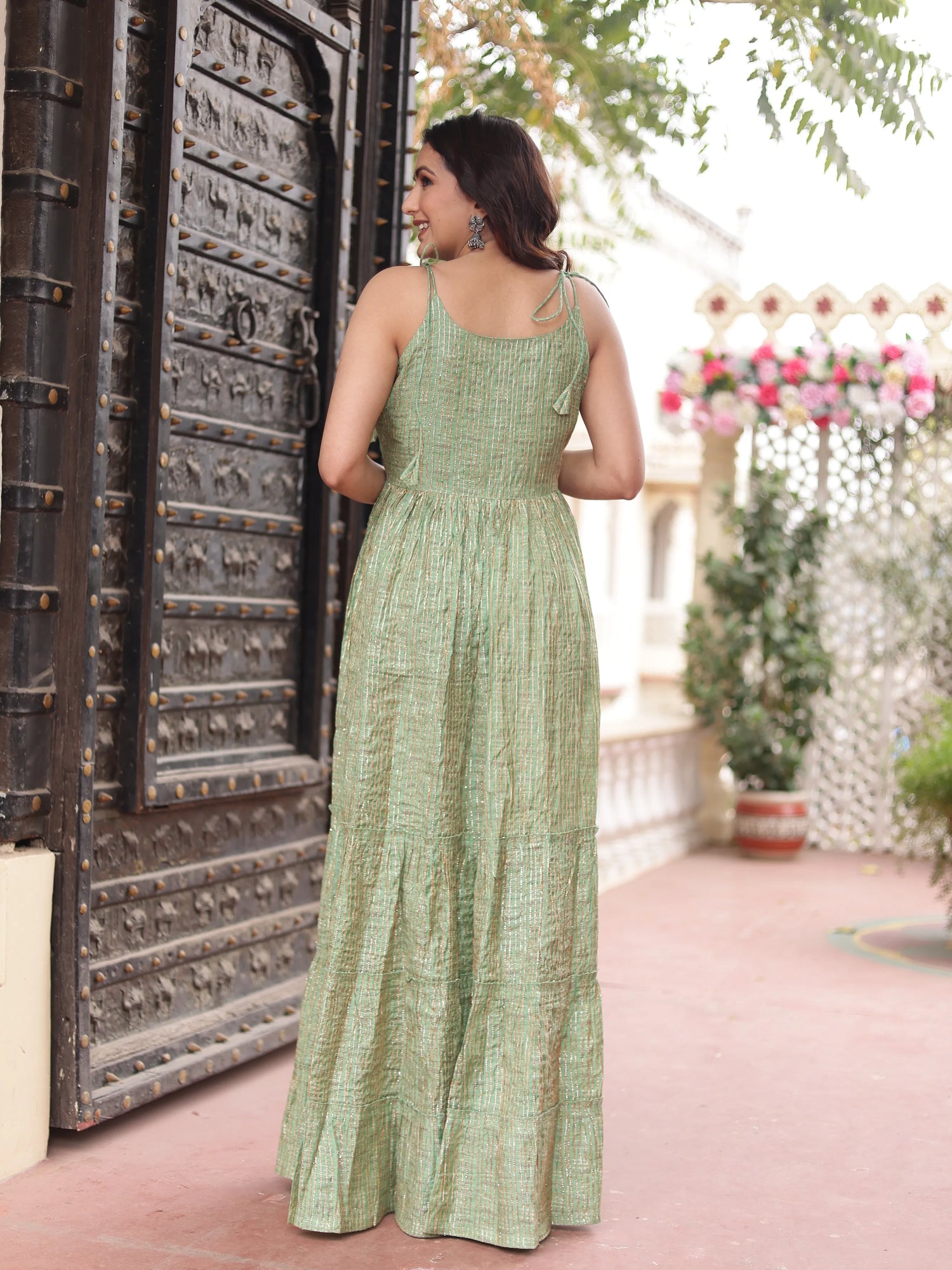 Pista Green Spaghetti full length dress
