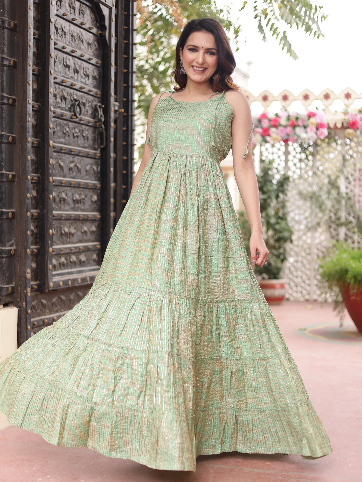 Pista Green Spaghetti full length dress