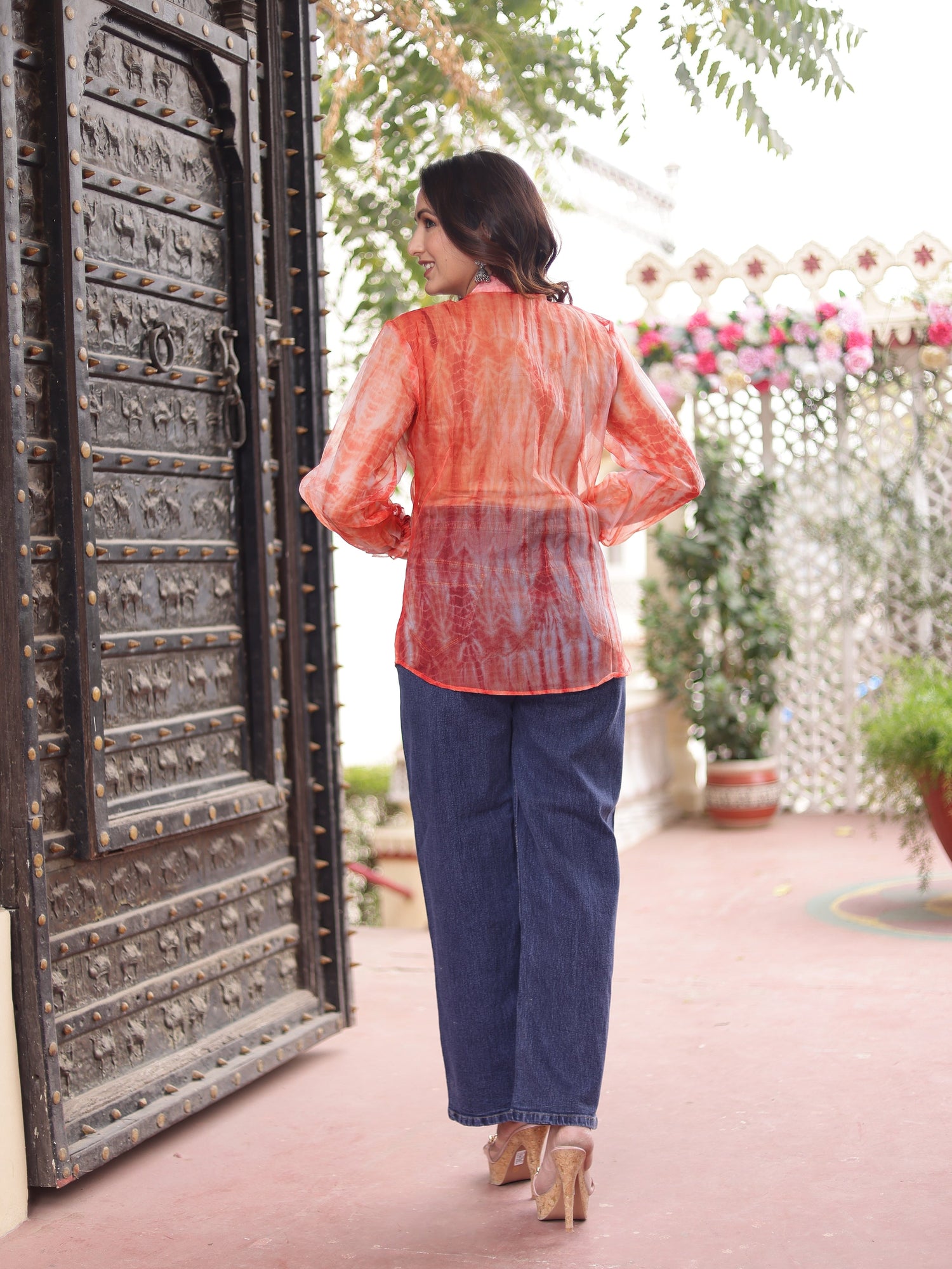 Orange tie-dye top