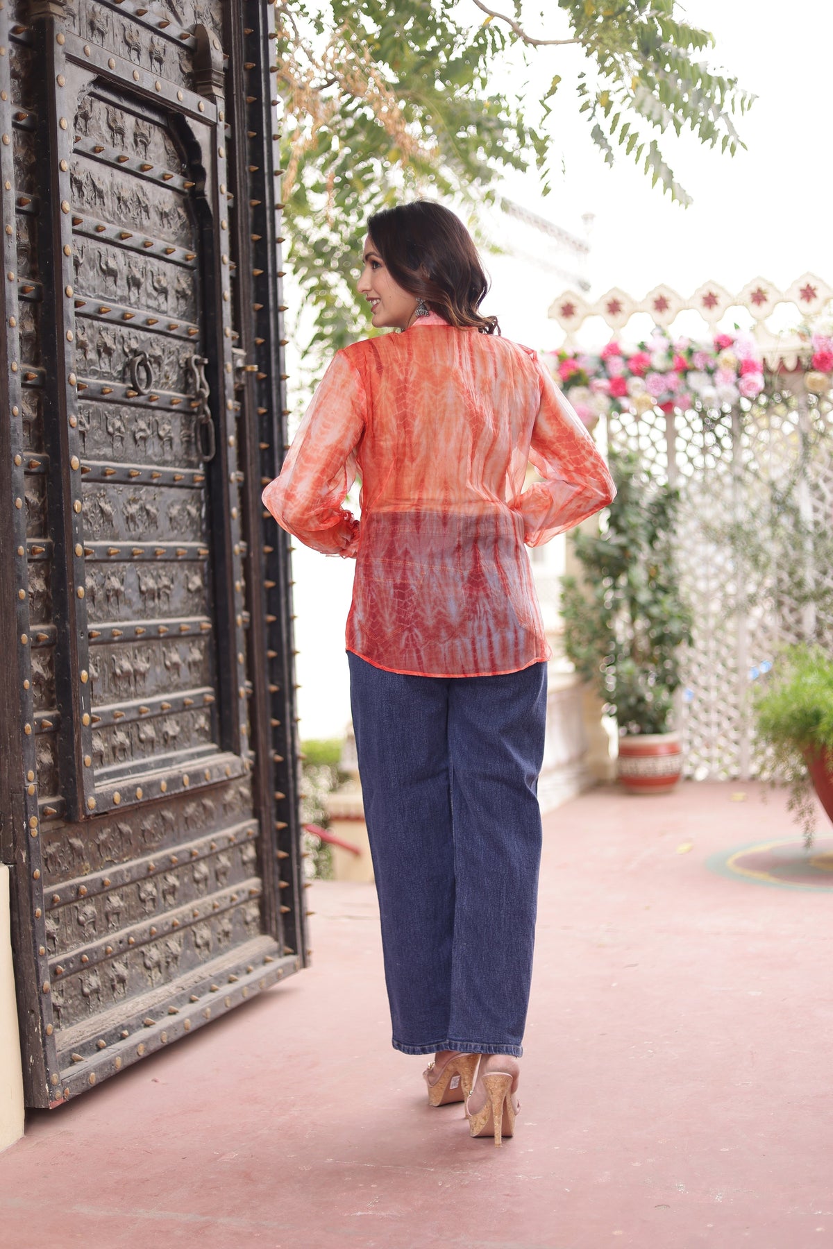 Orange tie-dye top