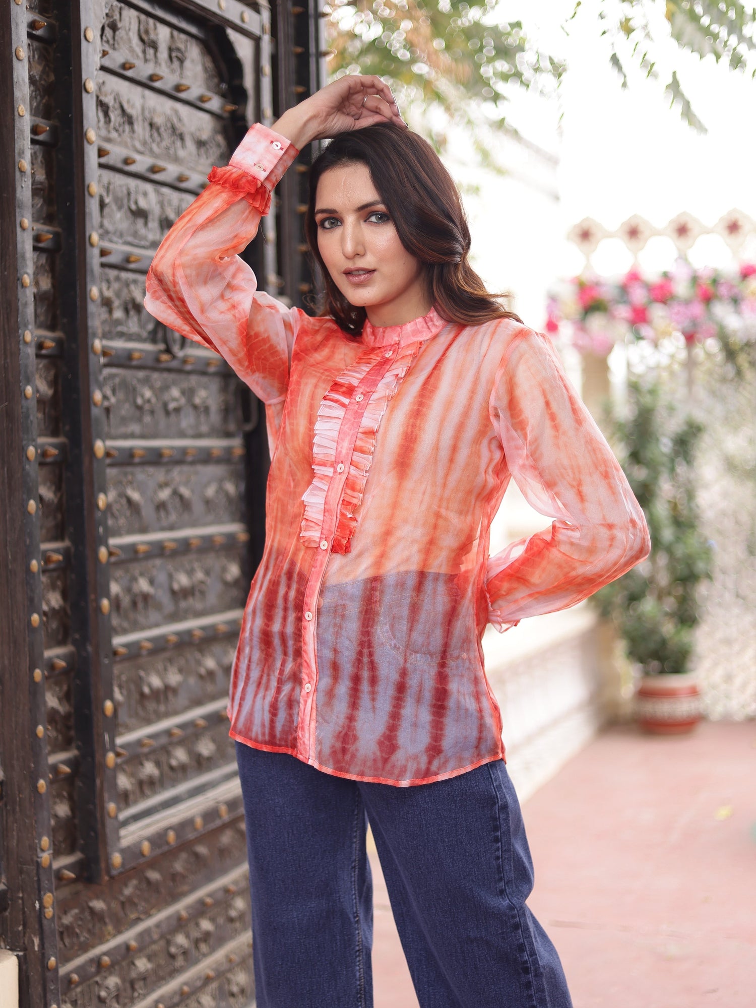 Orange tie-dye top
