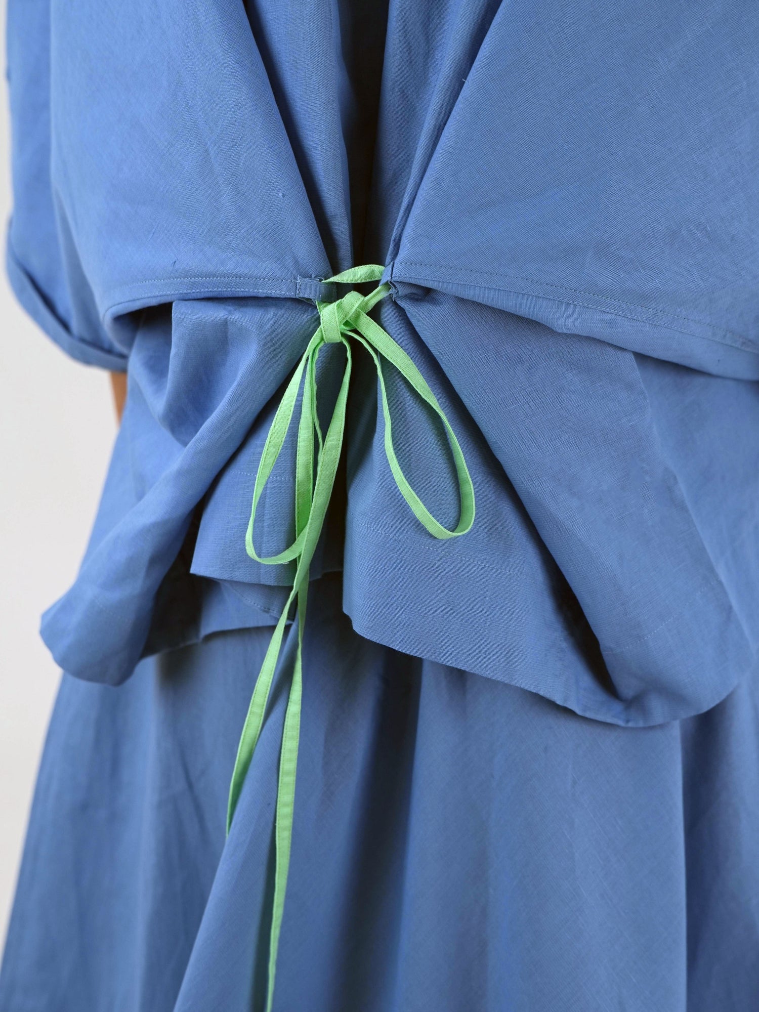 Mandarin Collar Linen Shirt - Pastel Blue