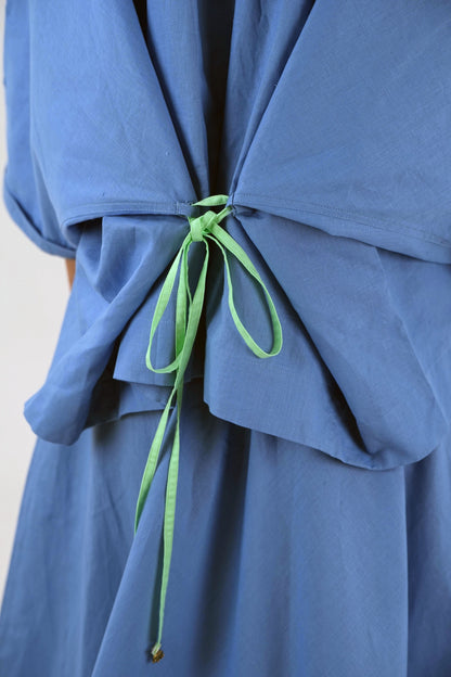 Mandarin Collar Linen Shirt - Pastel Blue