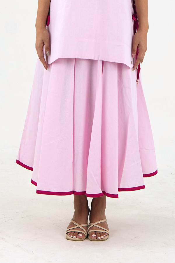 Flared Midi Skirt - Pastel Pink Linen