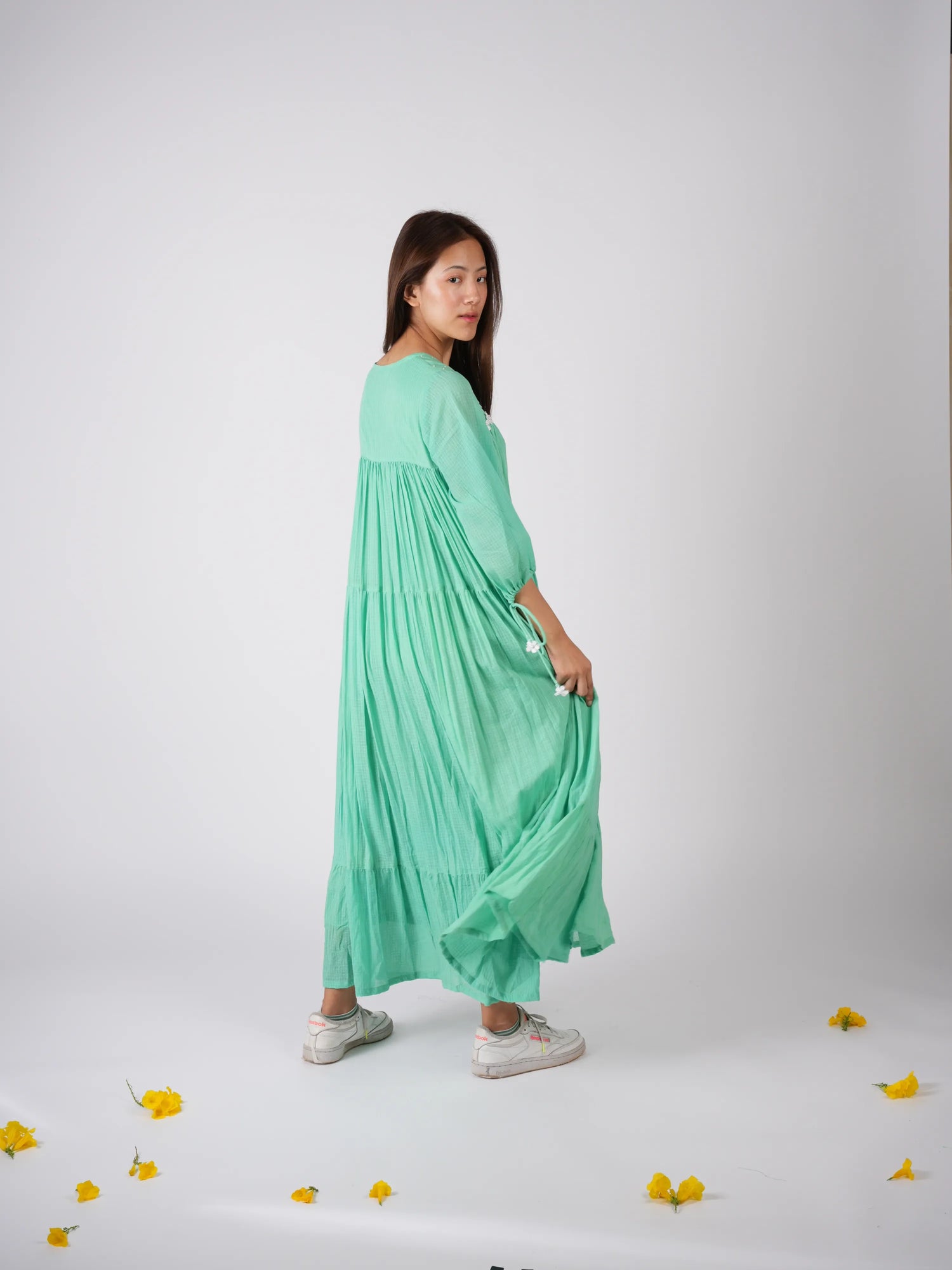 Embroidered Mint Green Dress with scrunchies