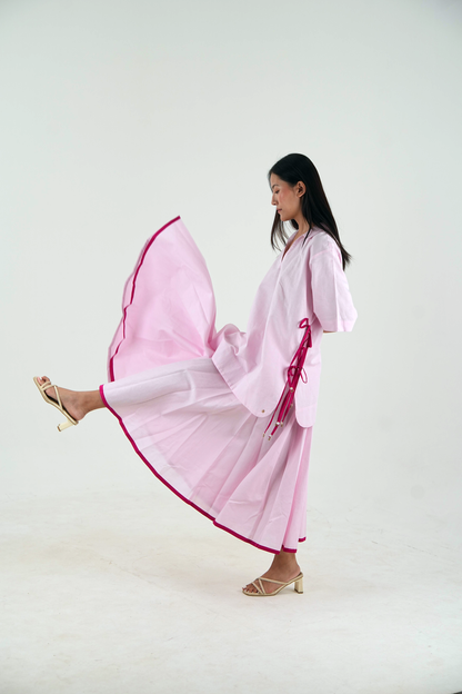 Flared Midi Skirt - Pastel Pink Linen