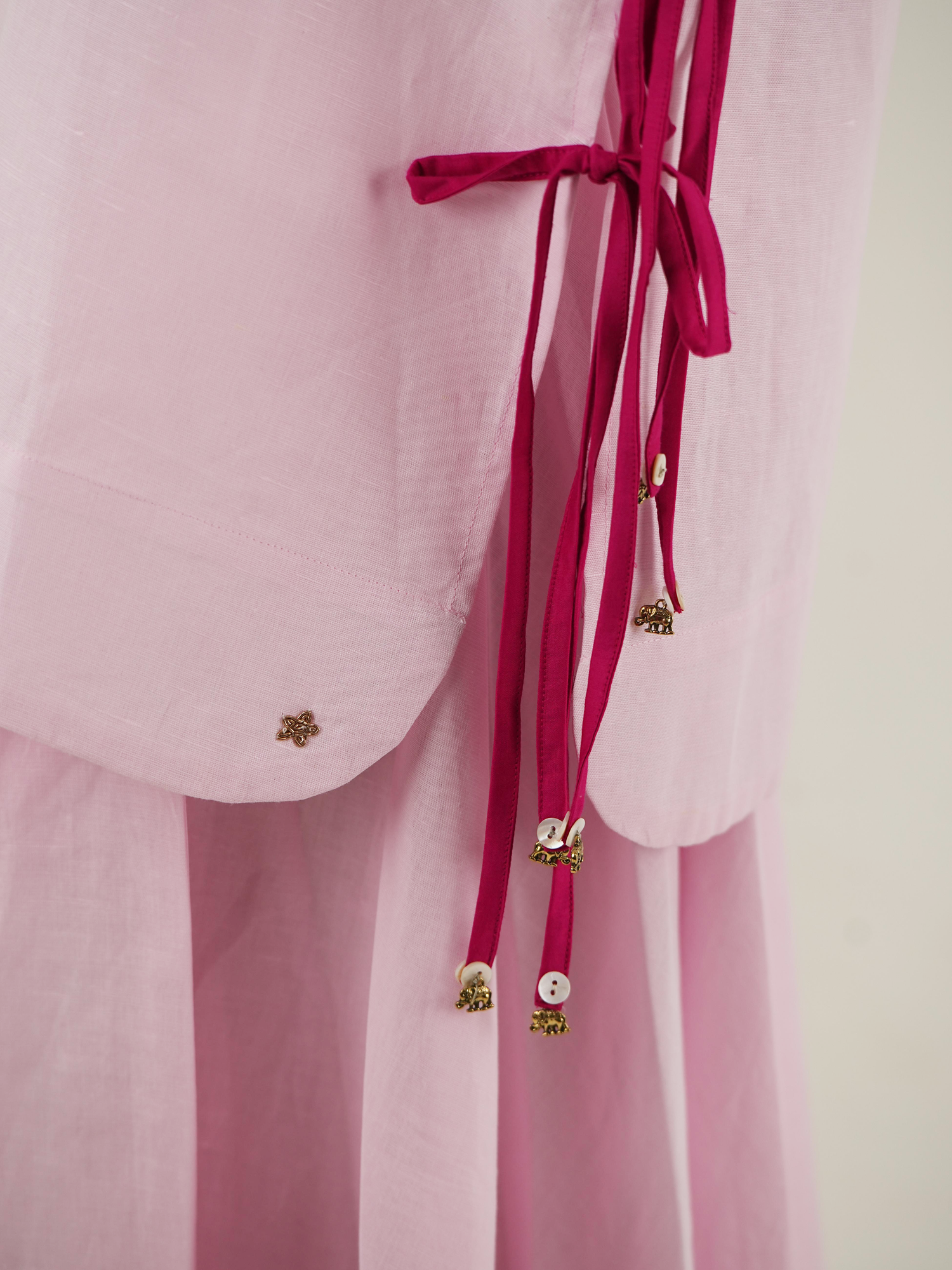 V Neck Tunic Top - Pastel Pink Linen