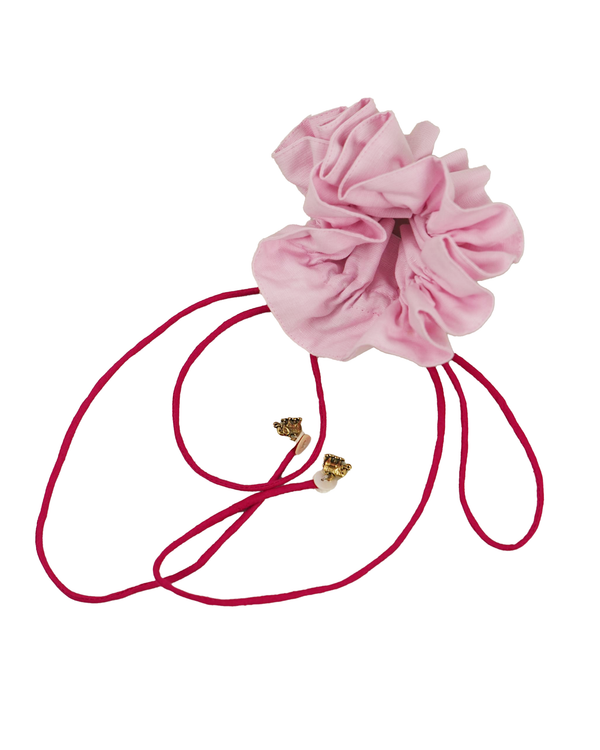 Gathered Fabric Scrunchie - Pastel Pink Linen