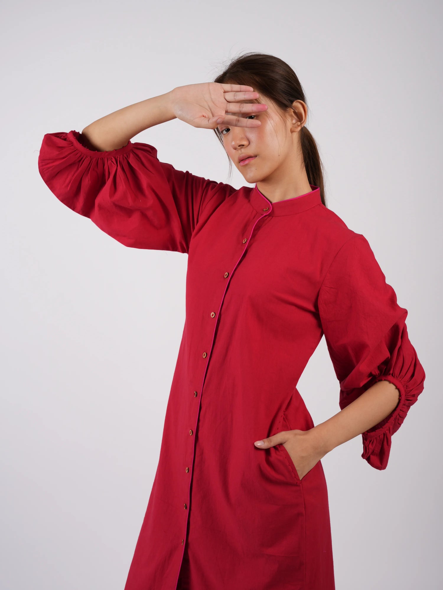 Marron Red Cotton Co-ord Set