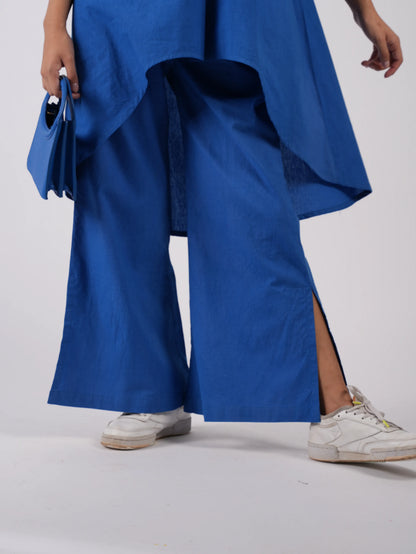 Cobalt Blue Cotton Asymmetric Co-ord Set