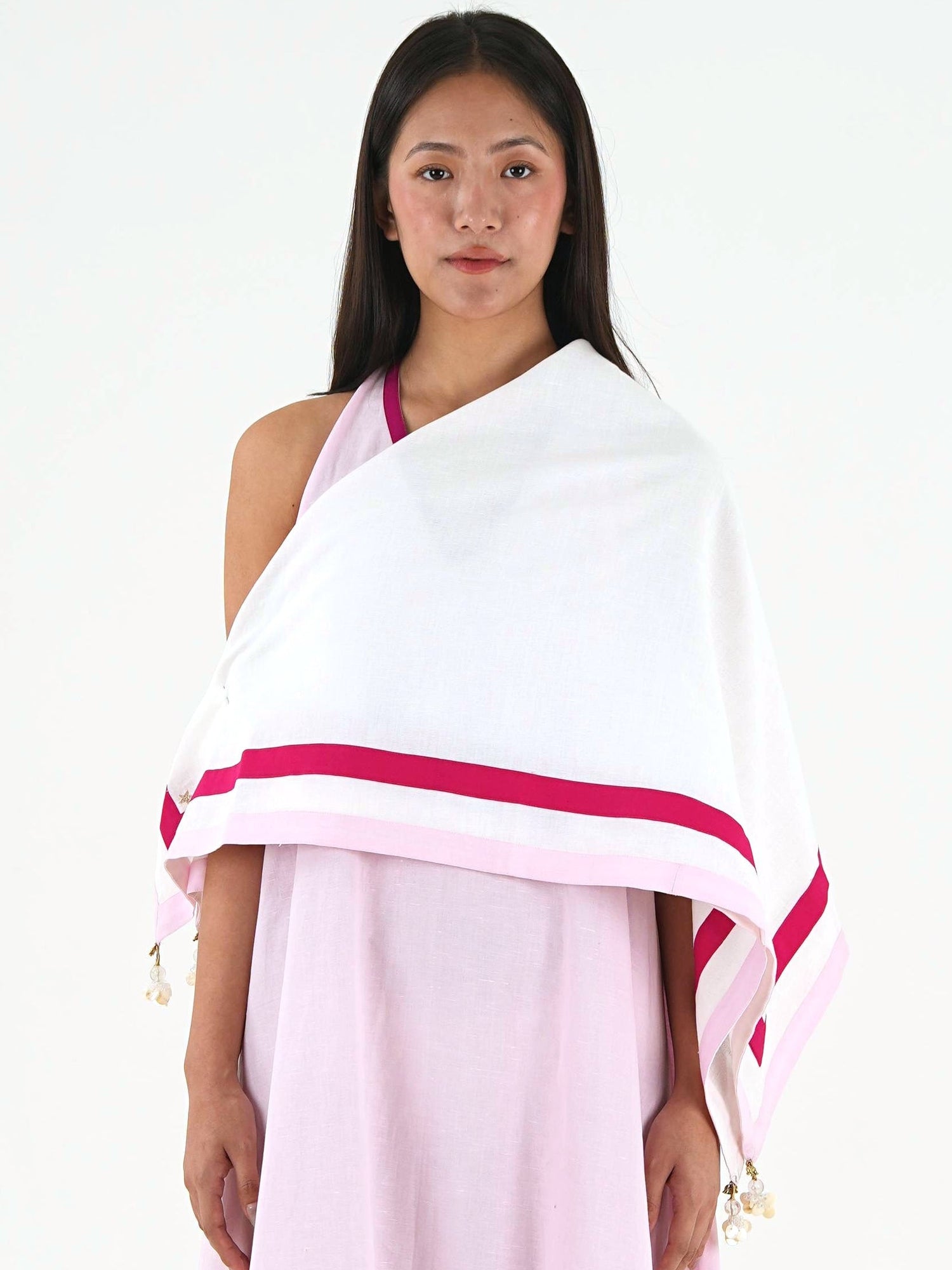 Tassel Linen Cotton Stole - Off White