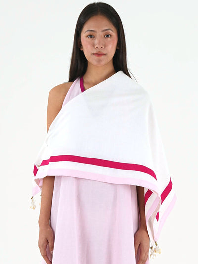 Tassel Linen Cotton Stole - Off White