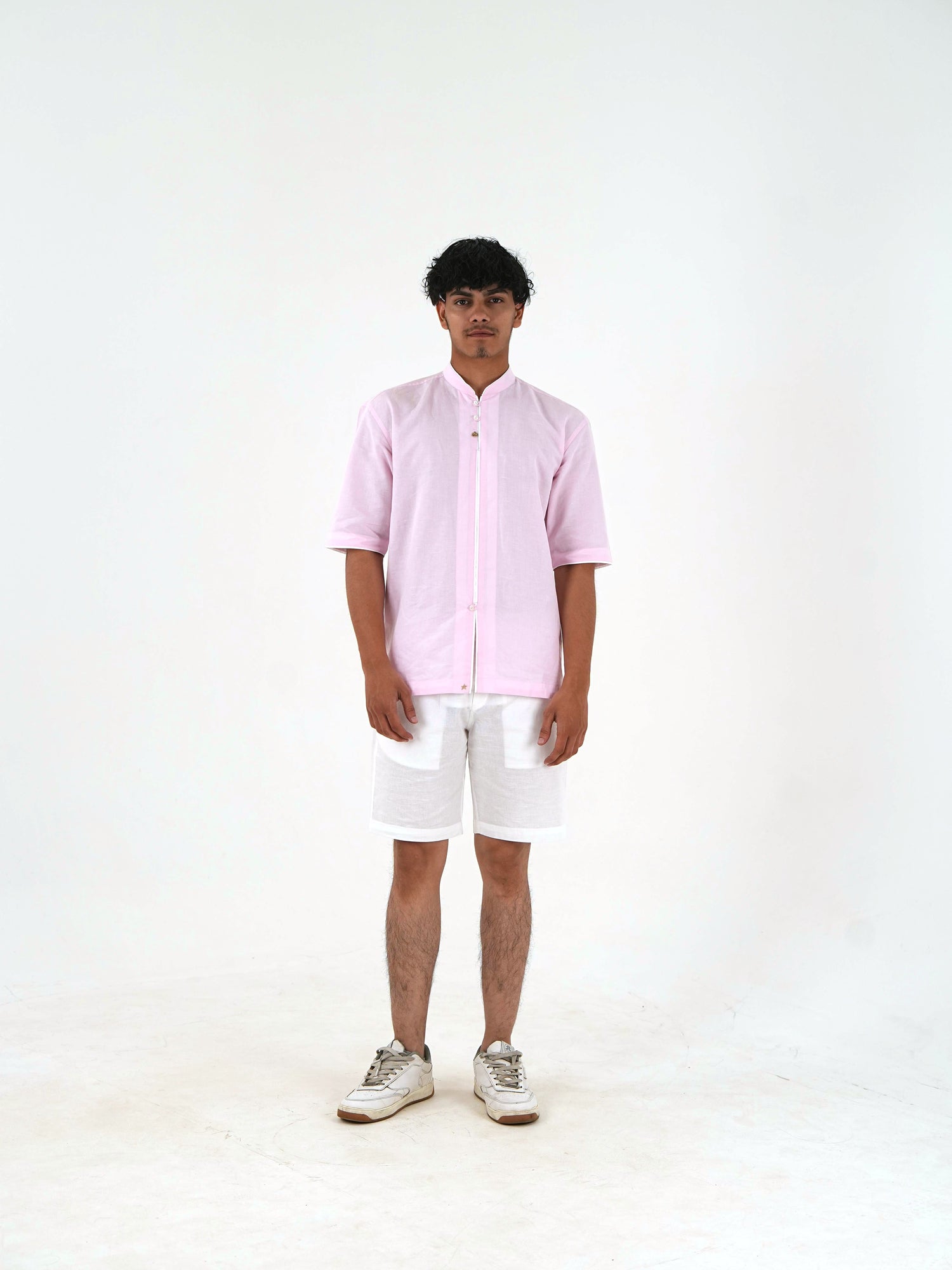Mandarin Collar Kurta Shorts Set - Blush Pink
