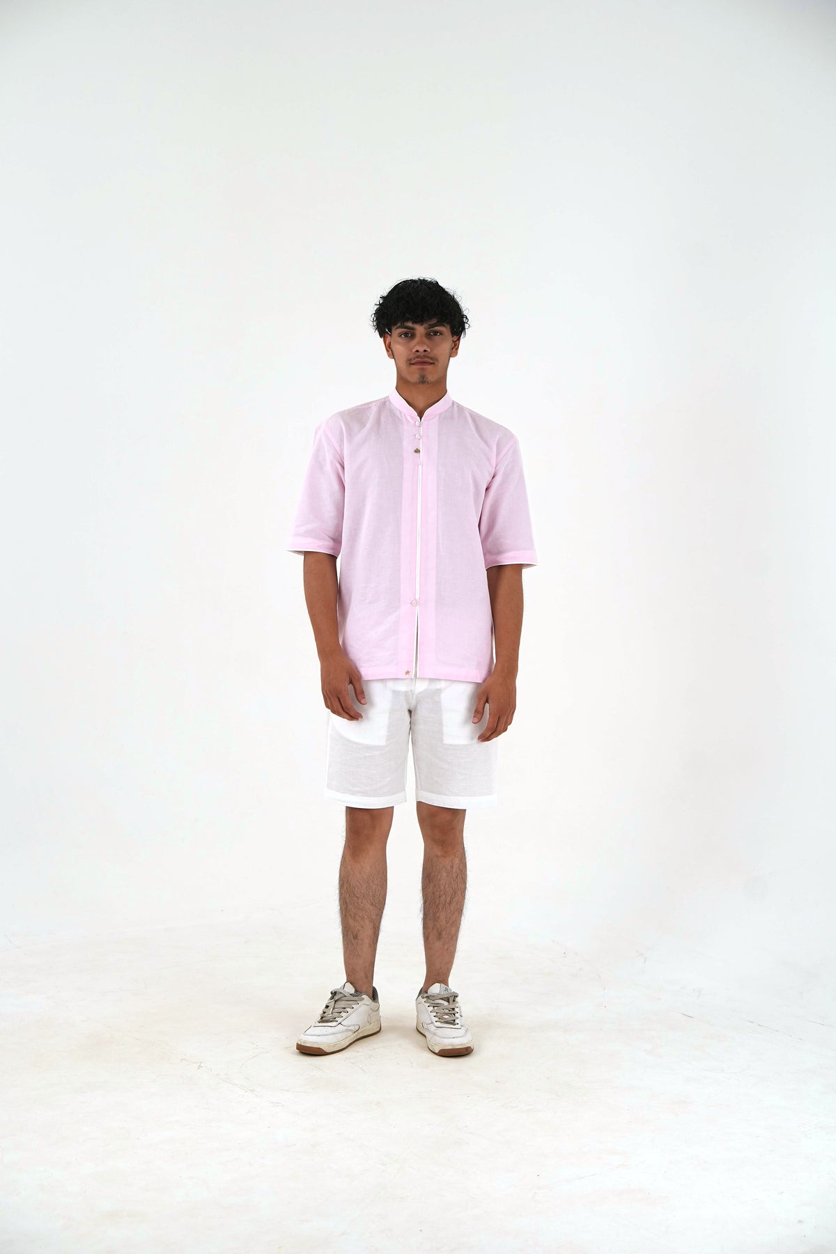 Mandarin Collar Kurta Shorts Set - Blush Pink