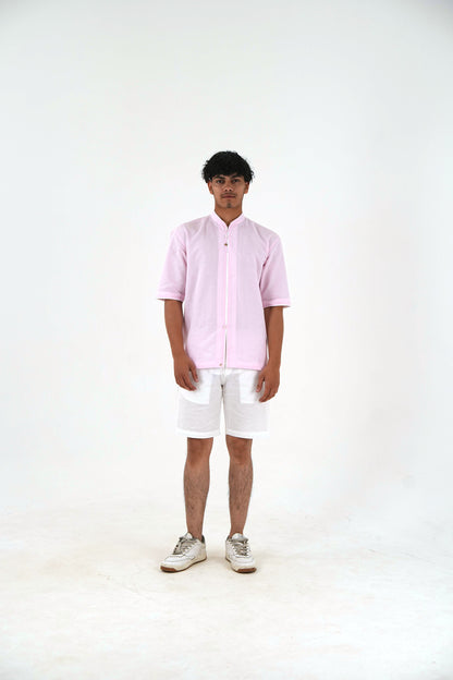 Mandarin Collar Kurta Shorts Set - Blush Pink