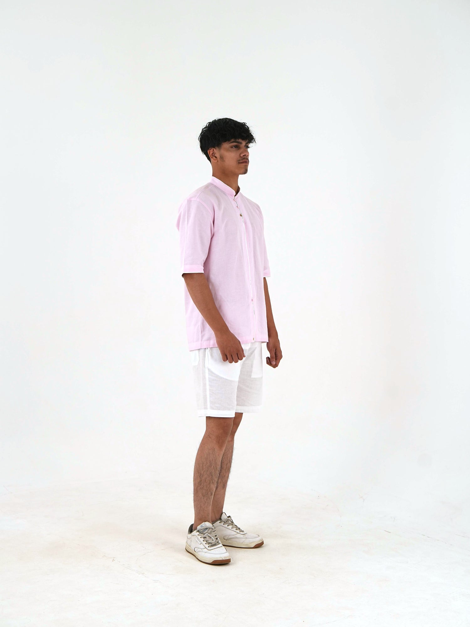 Mandarin Collar Kurta Shorts Set - Blush Pink