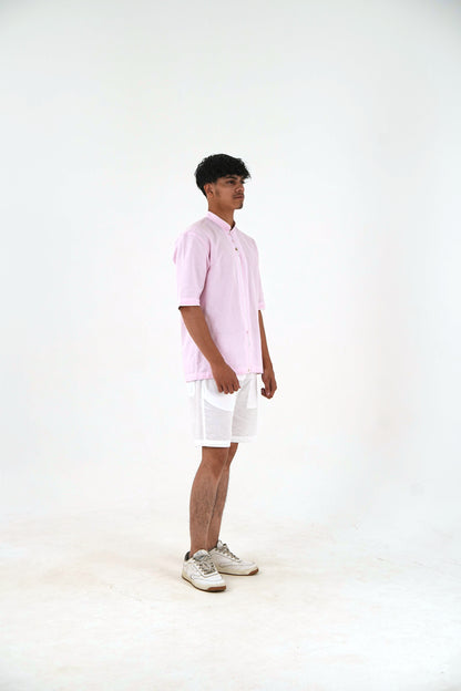 Mandarin Collar Kurta Shorts Set - Blush Pink