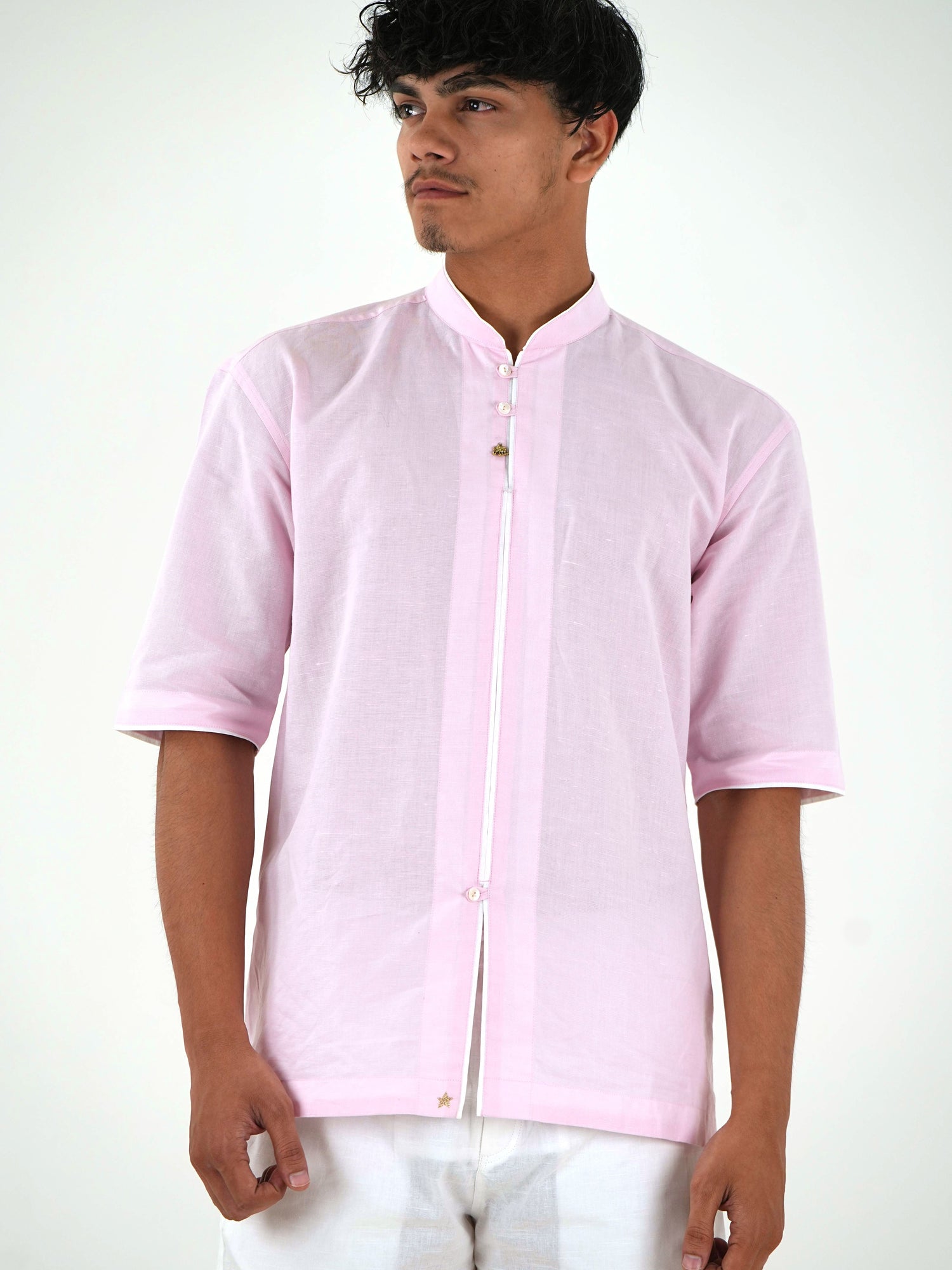 Mandarin Collar Kurta Shorts Set - Blush Pink