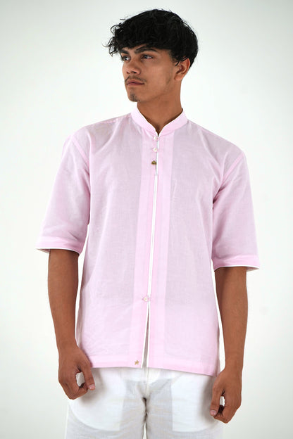 Mandarin Collar Kurta Shorts Set - Blush Pink