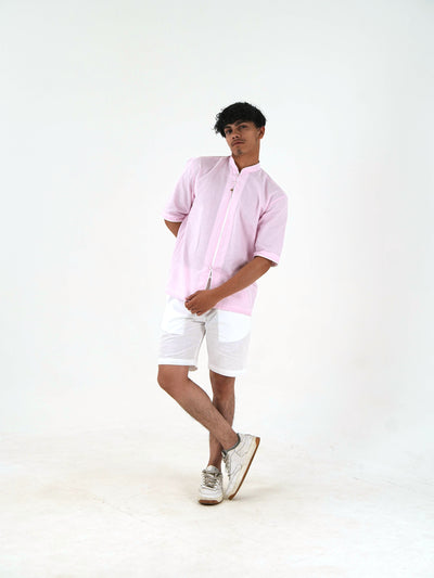 Mandarin Collar Kurta Shorts Set - Blush Pink