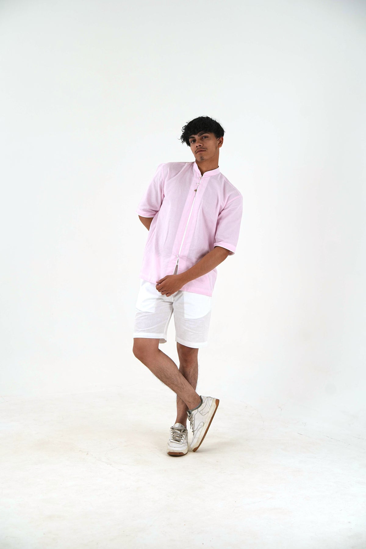 Mandarin Collar Kurta Shorts Set - Blush Pink